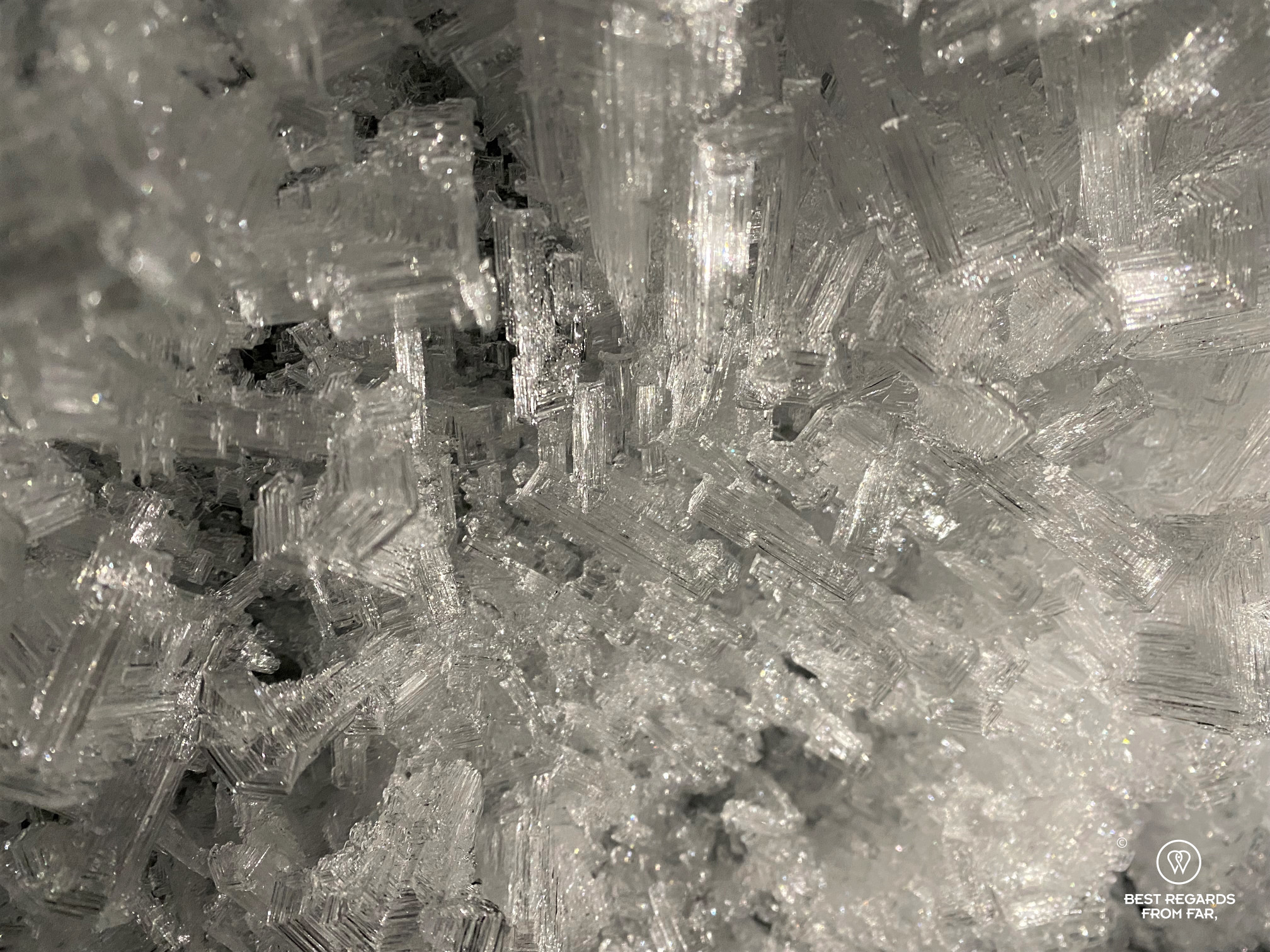 Ice crystals formed inside the ice tunnel, Norway