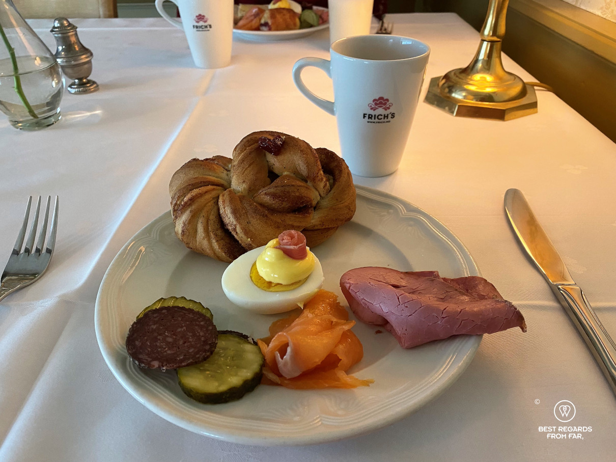 Breakfast plate at the historic Kongsvold hotel, Norway