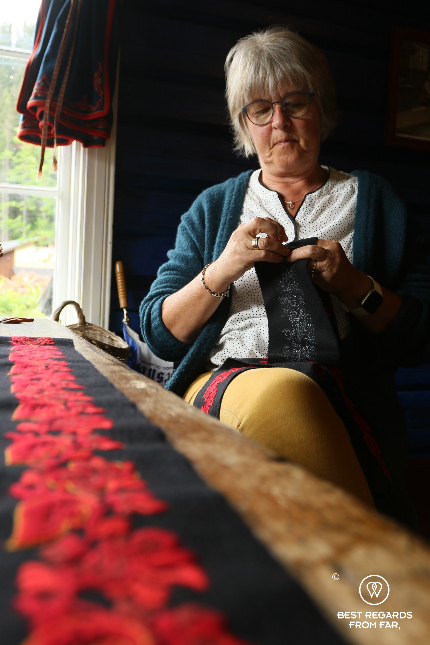 Woman knitting at the West Telemark Museum, Norway