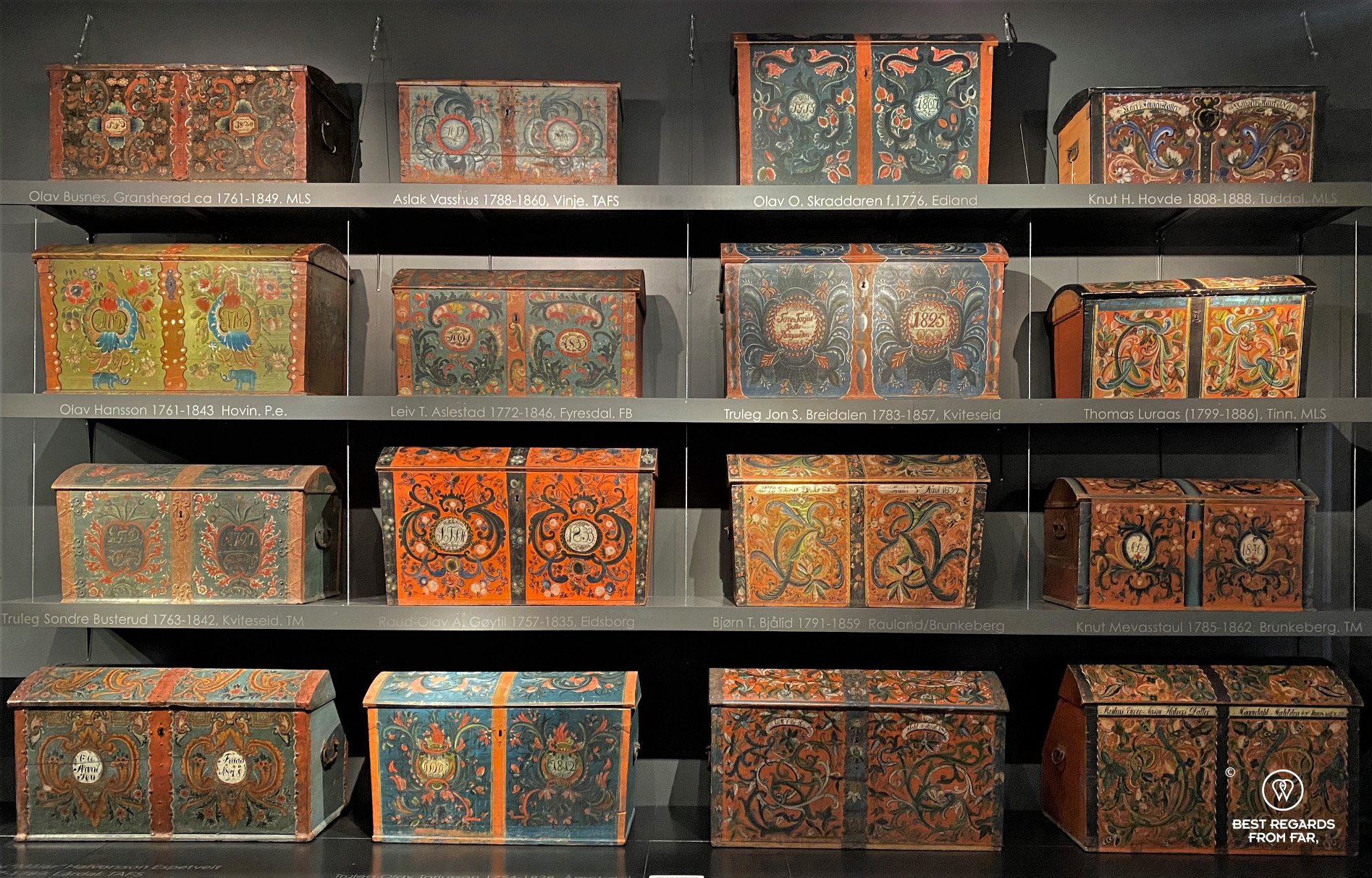 Rose painting bridal chests, West Telemark Museum, Norway