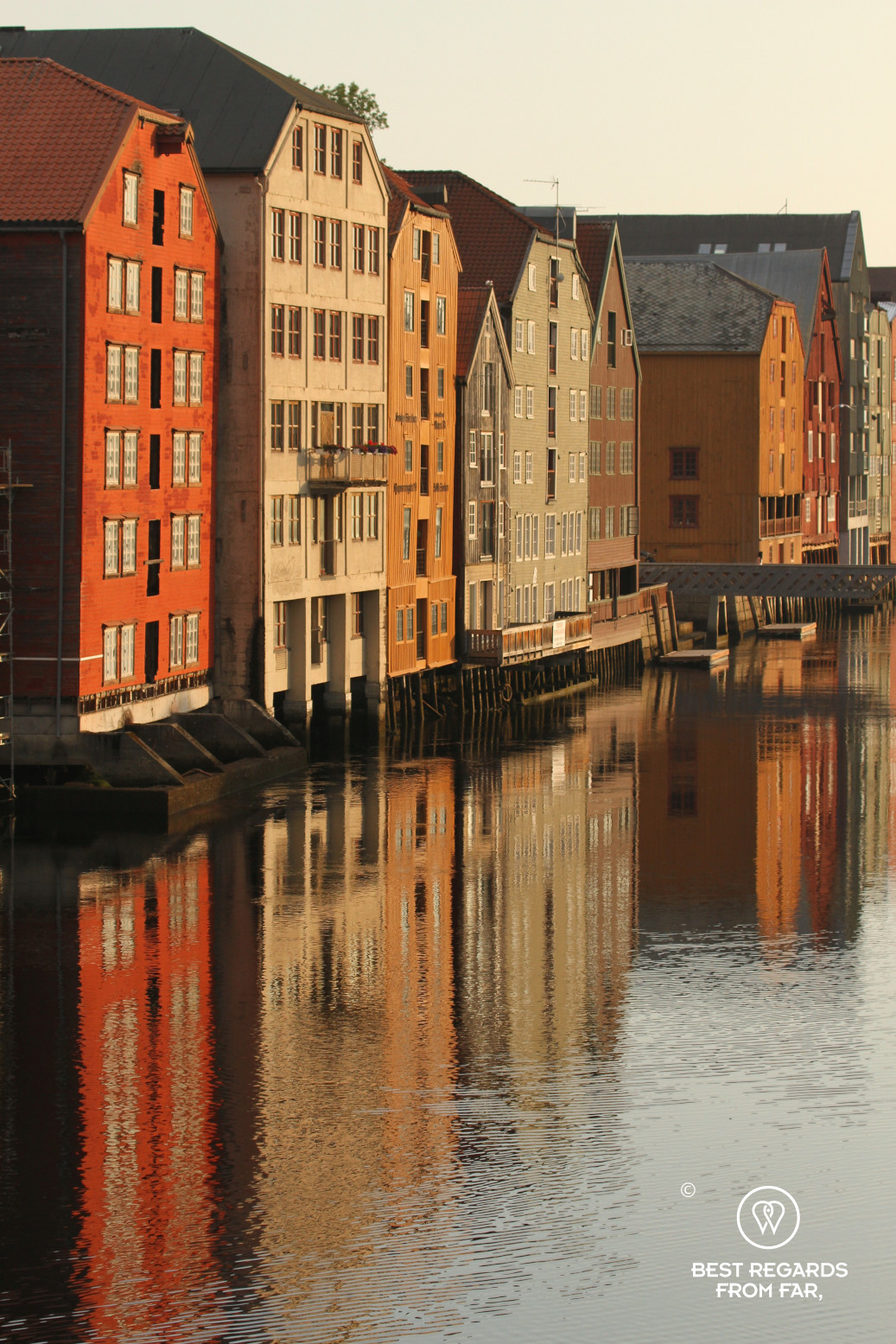 The colourful wood warehouses on stilts of Bryggen in Trondheim, Norway