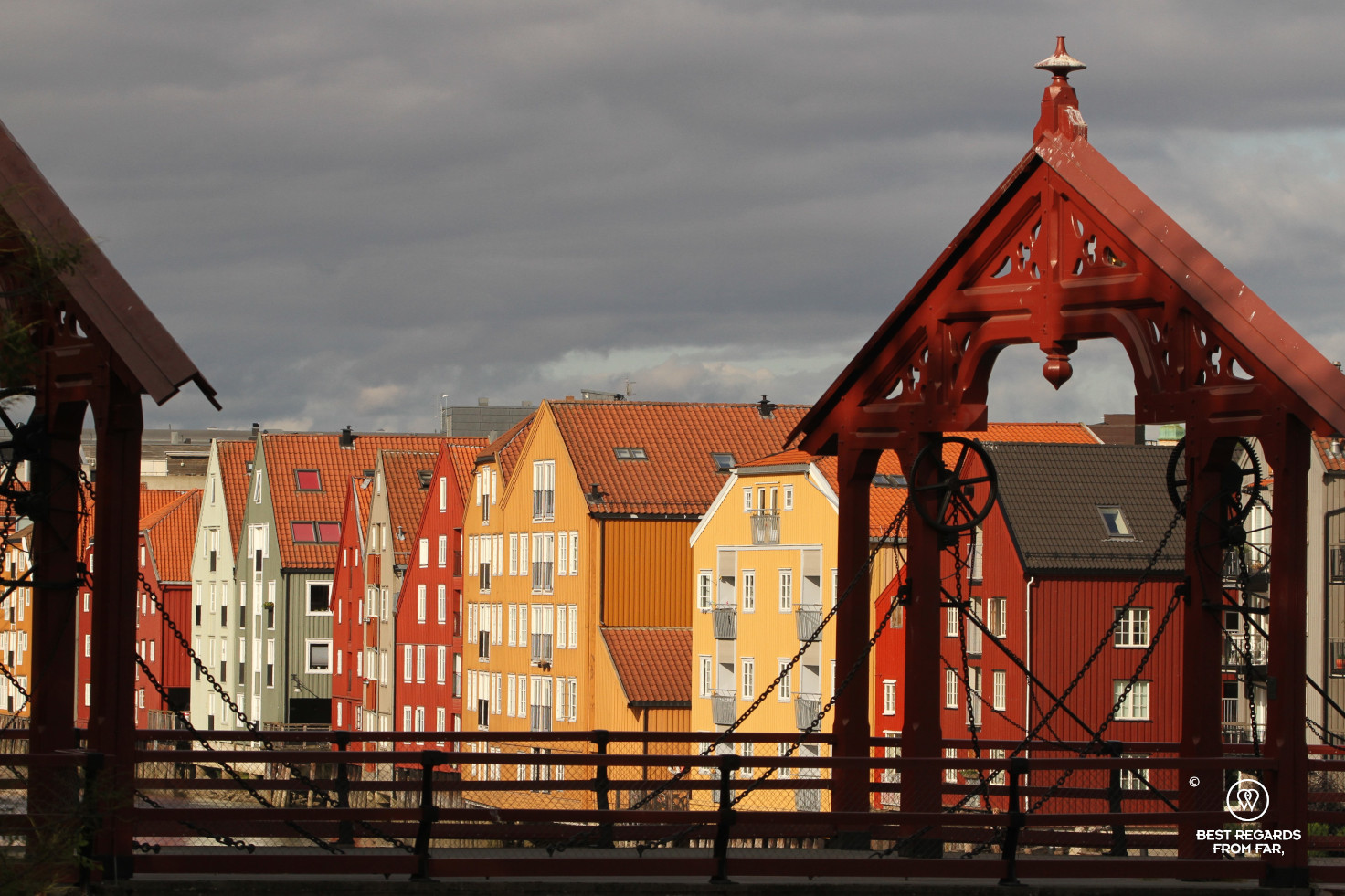 The colourful wood warehouses of Bryggen in Trondheim, Norway