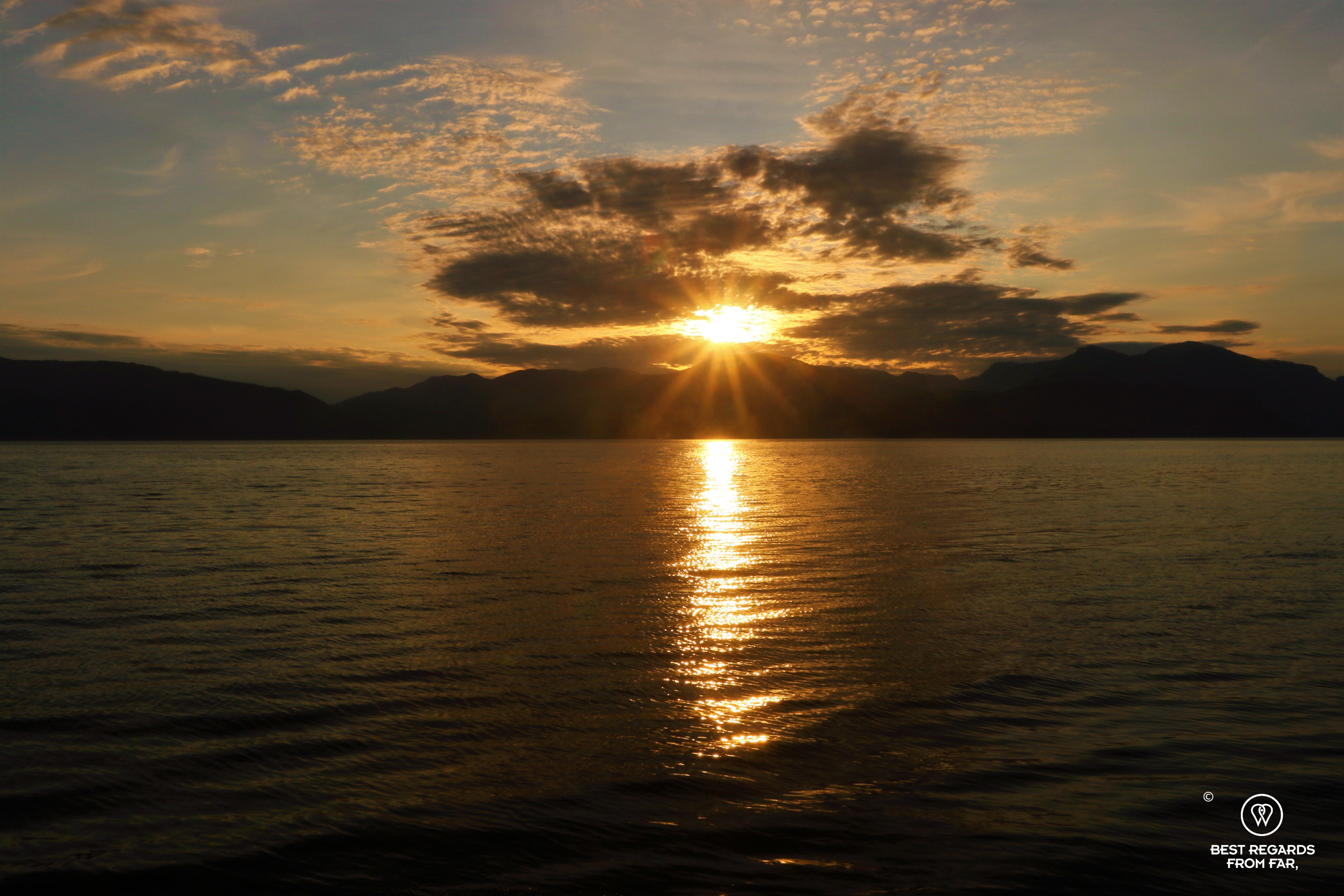 Sunset on the Hardangerfjord, the end of the Glacier Road