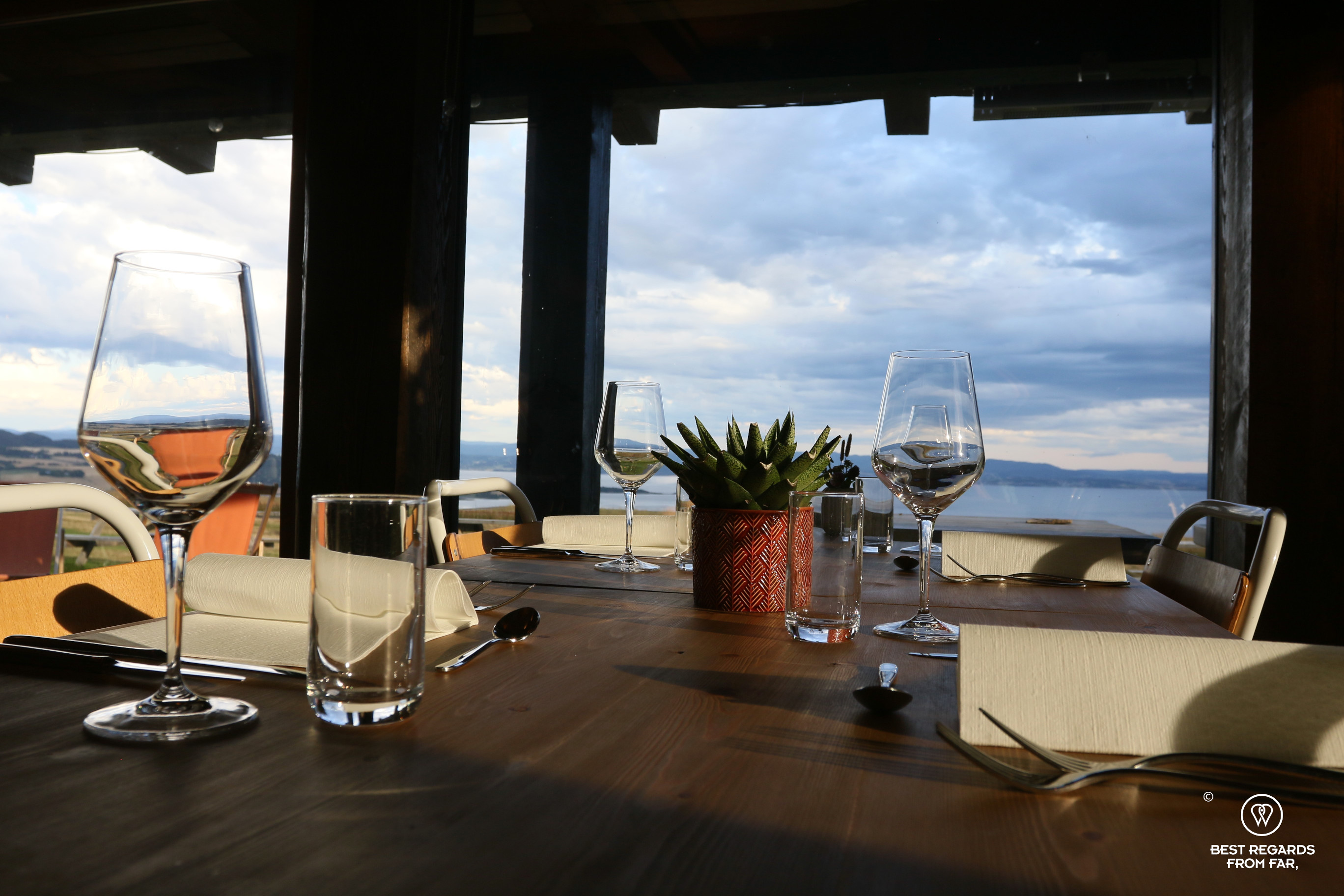 The panoramic view of the Oyna restaurant, Norway
