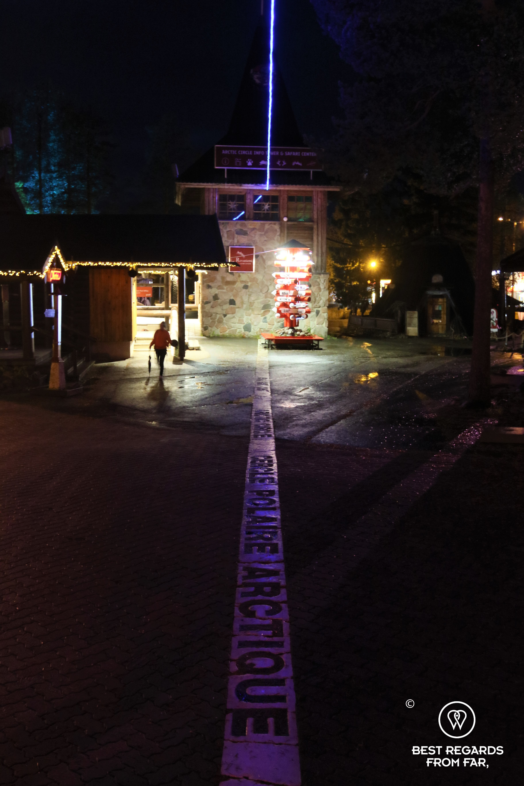 Passing the Arctic Circle by night in Rovaniemi