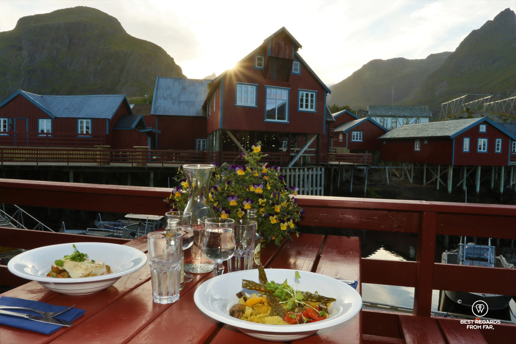Dinner at Brygga restaurant in Å, Lofoten, Norway