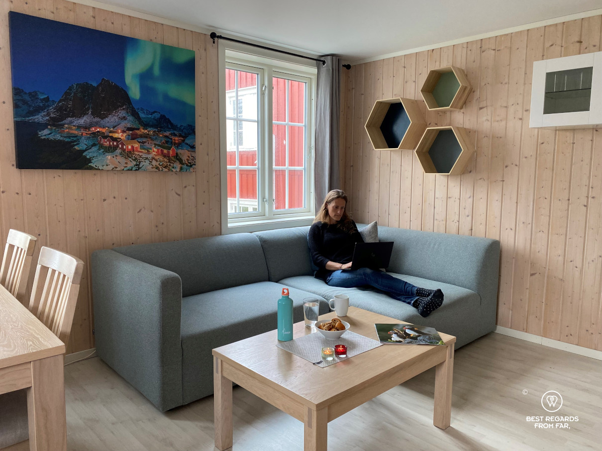 Inside a cabin at Eliassen rorbuer hotel, Lofoten