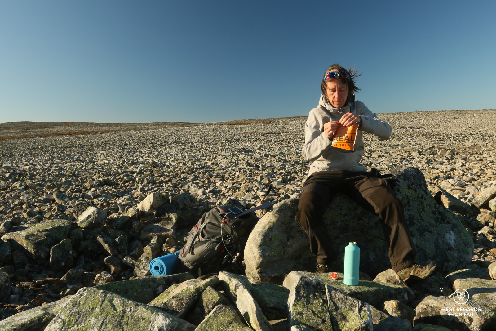 Hydrating with REAL energy drink on the Kinnarodden hike