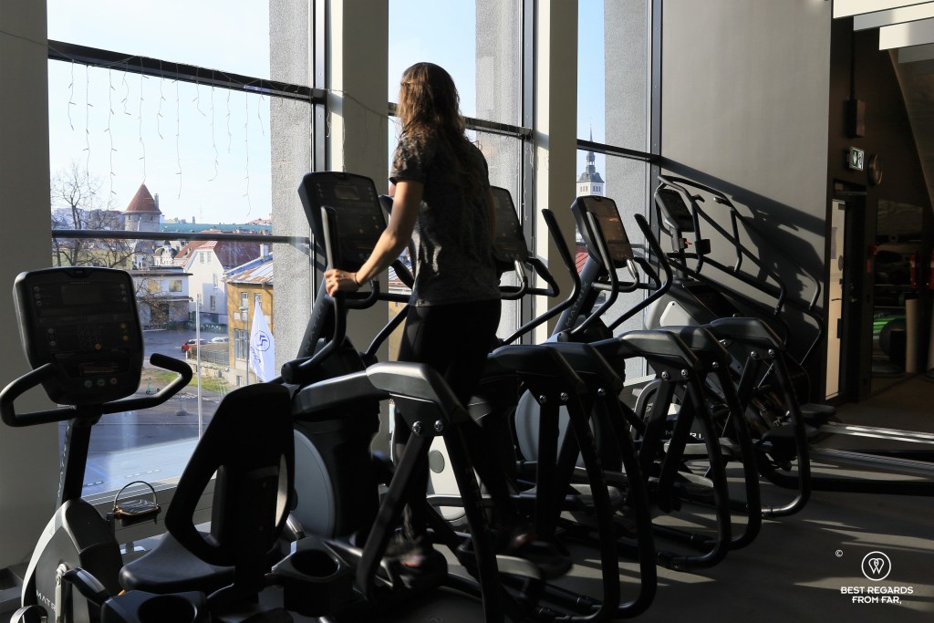 Gym with a view on Old Tallinn at the Kalev Spa Hotel
