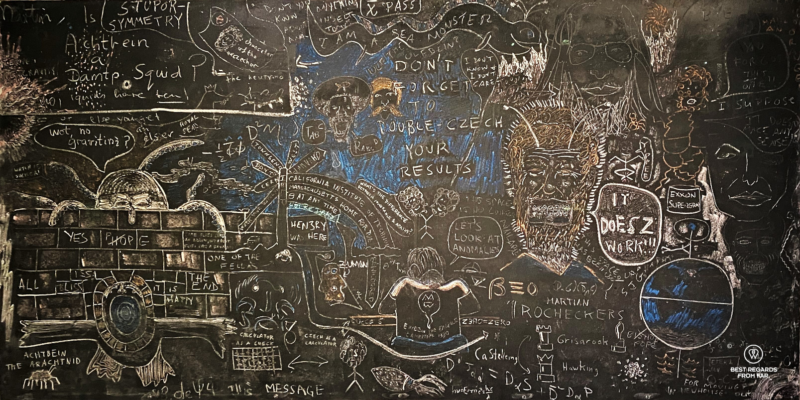 Don't forget to double-Czech your results, blackboard of Stephen Hawking at BANG! at Leuven University Library