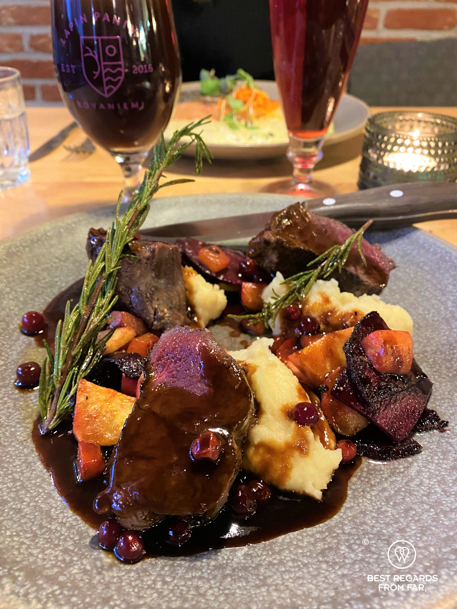 Reindeer filet at Roka restaurant, Rovaniemi, Lapland