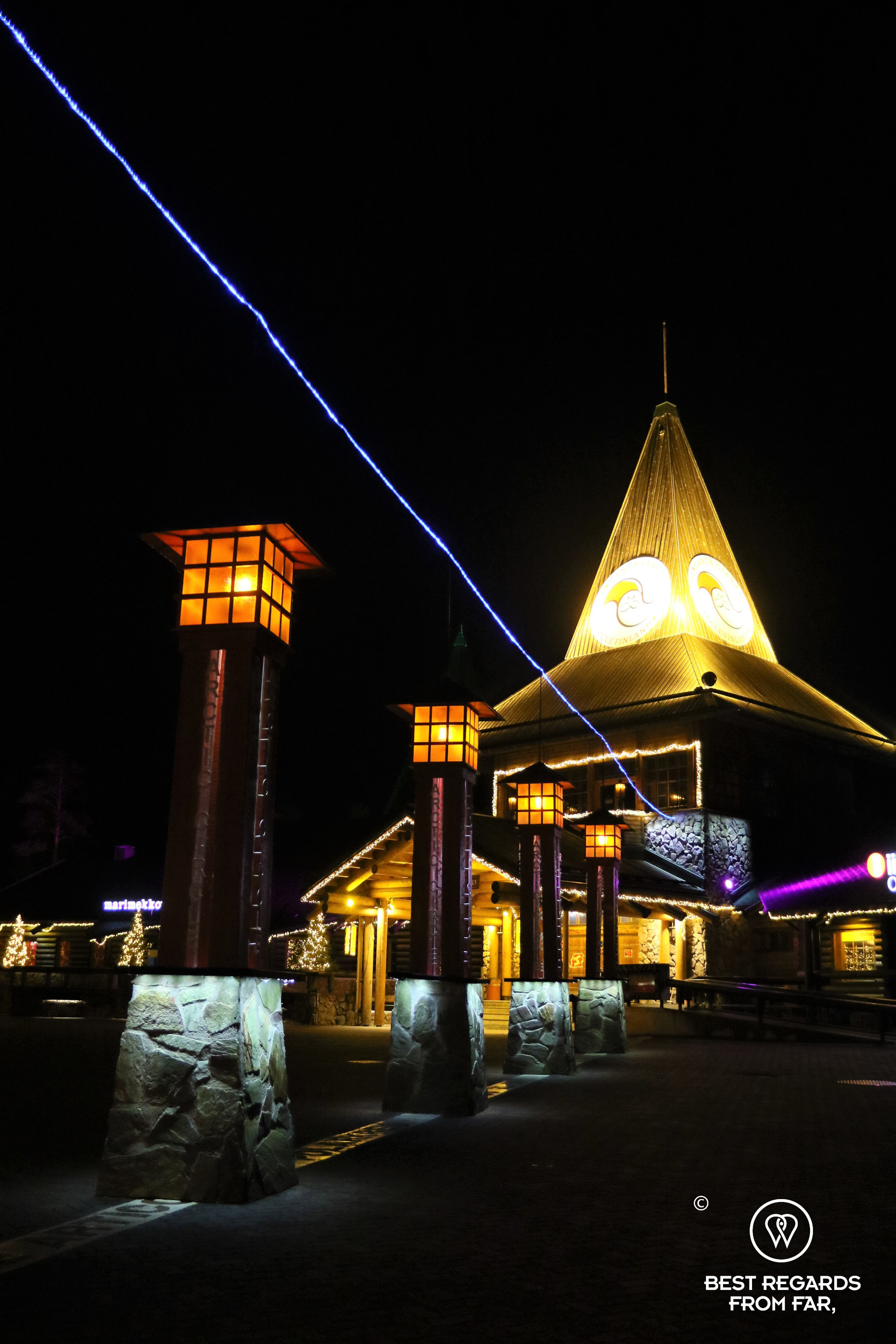 Santa Claus' office at night by the polar circle, Rovaniemi, Finland
