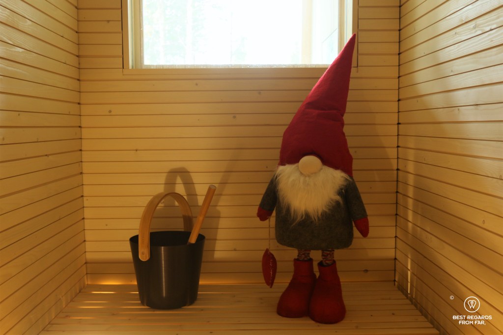 Santa in the private sauna at the Nova skyland hotel, Rovaniemi