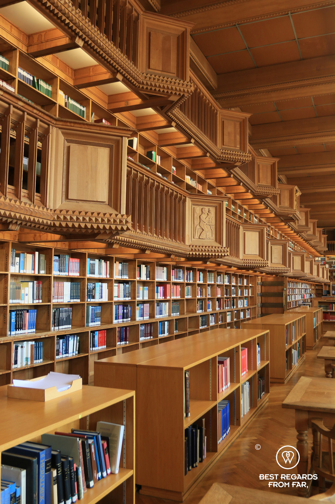 Books in the University Library reading room, Leuven, Belgium