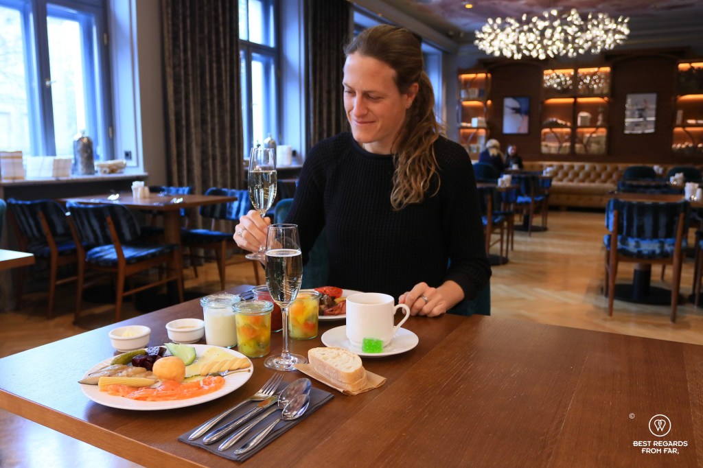 Breakfast at the stylish Grand Poet Hotel, Riga, Latvia