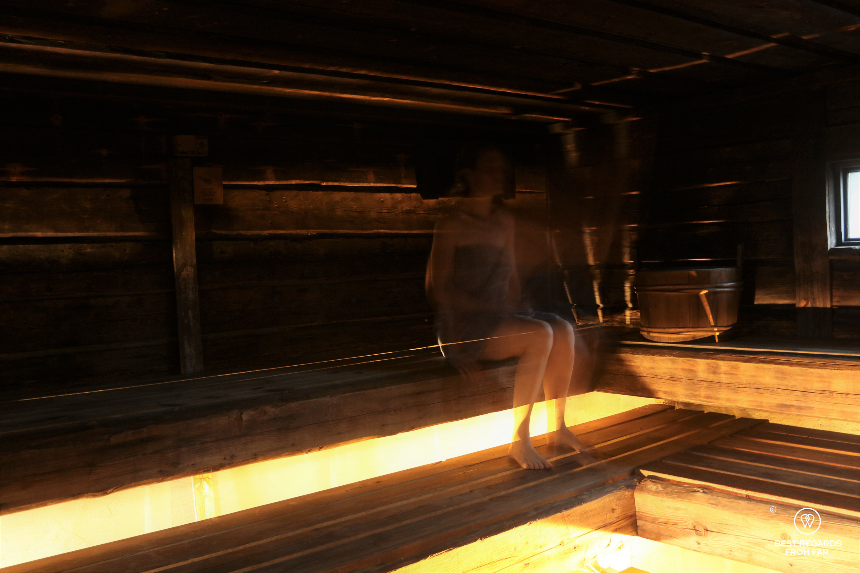 Inside the Iisakki Village traditional sauna, Finland