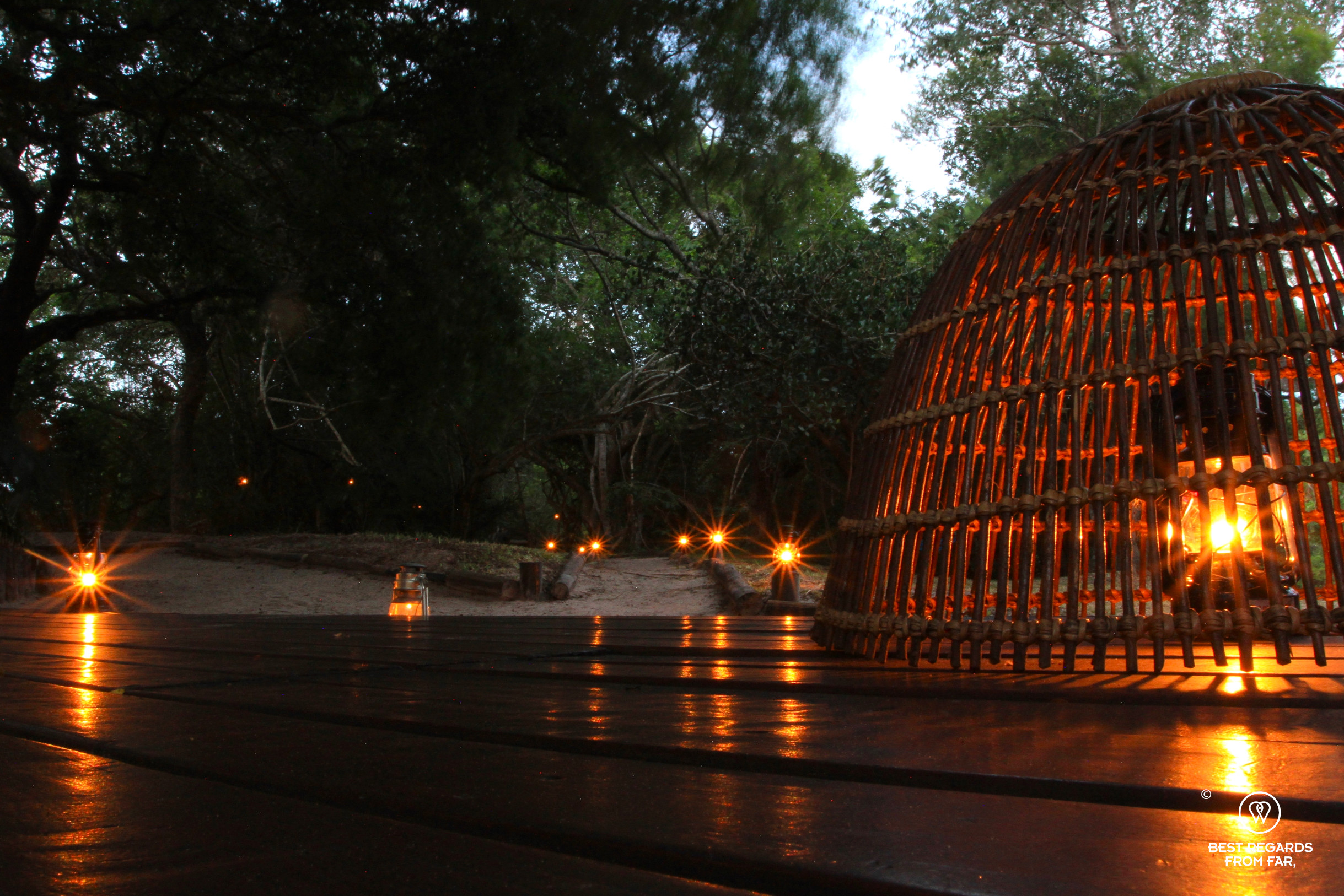 Beautifully candlelit pathway at dusk, Isibindi Kosi Forest Lodge, Kosi Bay
