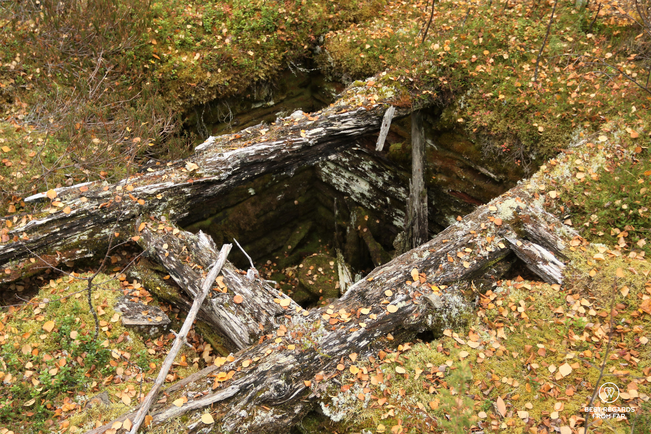 Remnants of a shaft of the gold rush time along the gold trail, Lapland