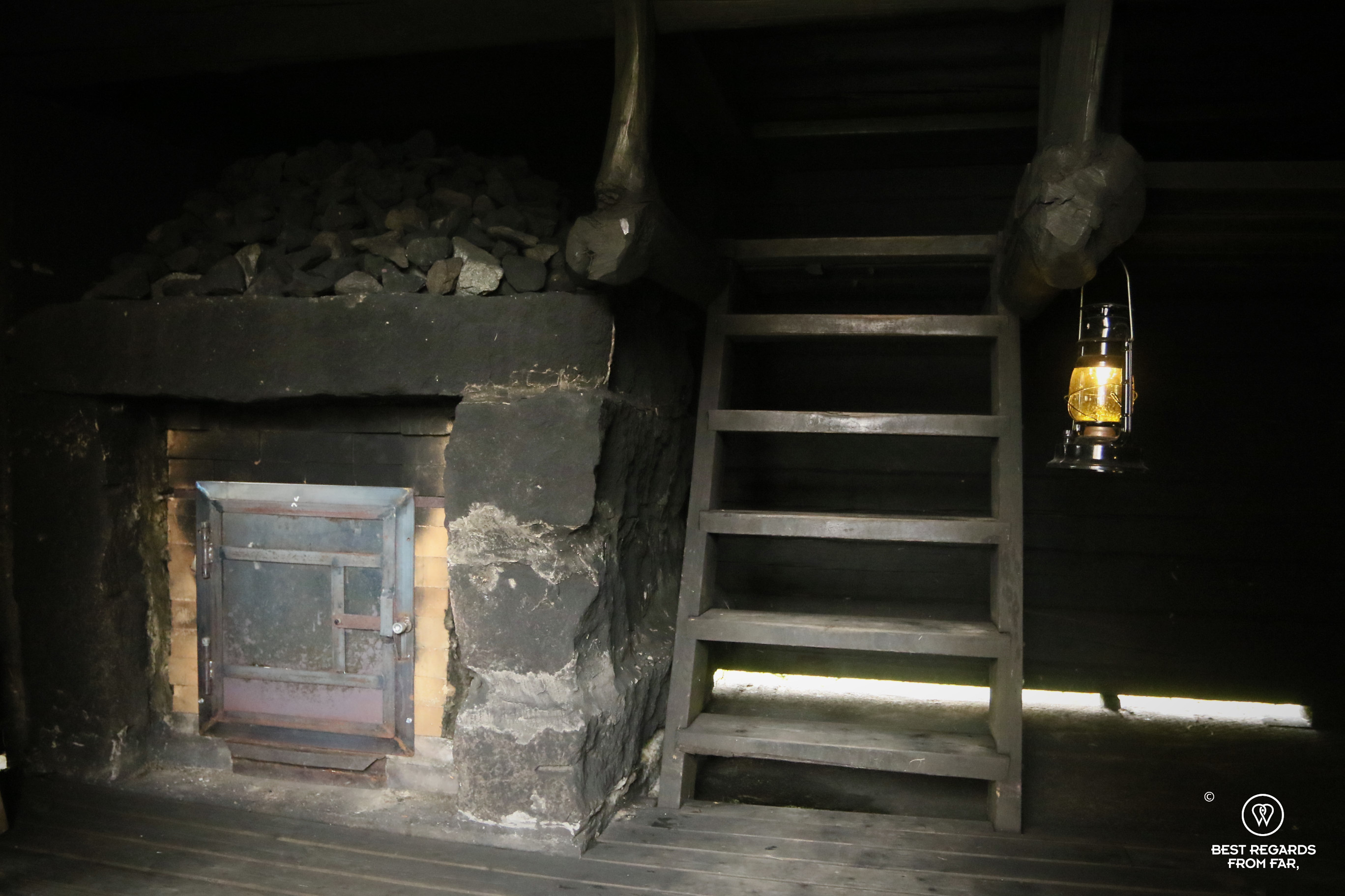 Inside a smoke sauna, Kumpunen, Finland