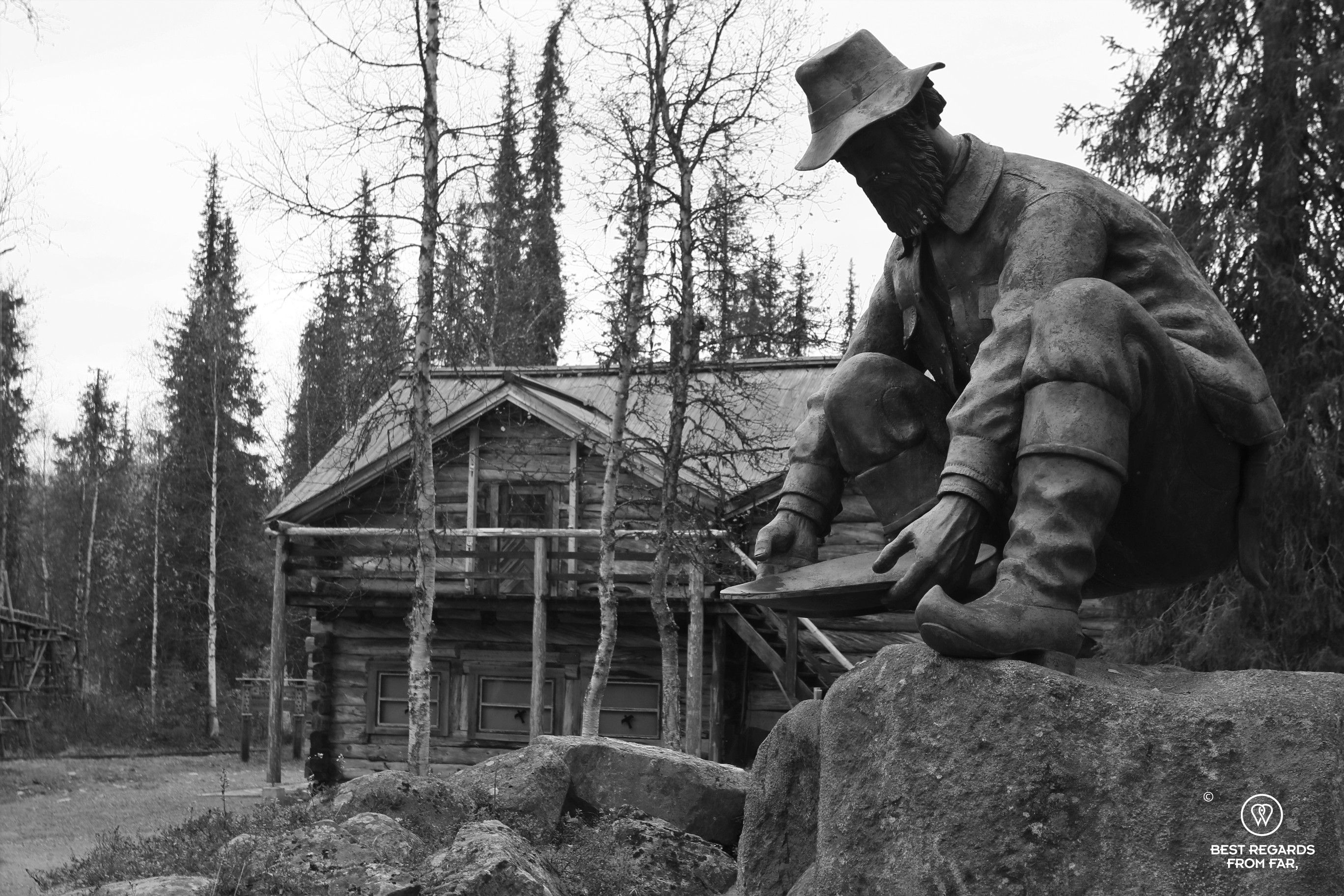 Statue of a gold prospector in the Tankavaara Gold museum, Lapland