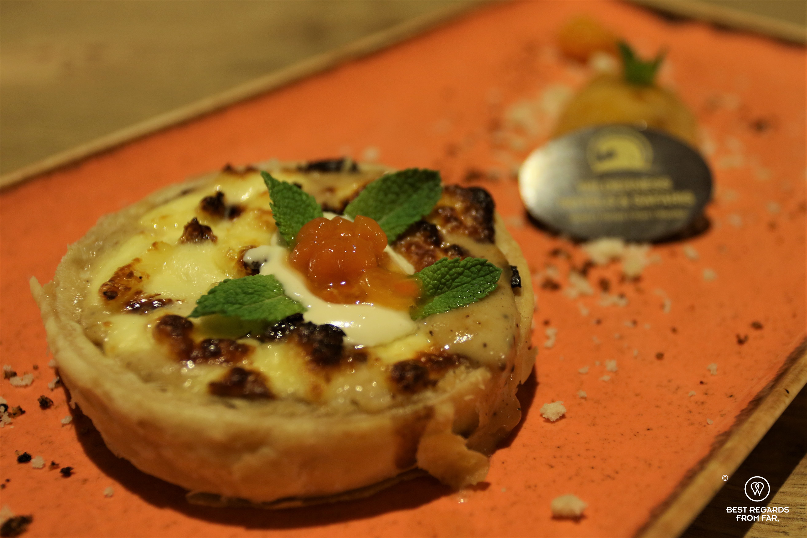 Cloudberry and Lappish cheese tartelette at Wilderness Muotka Nellim