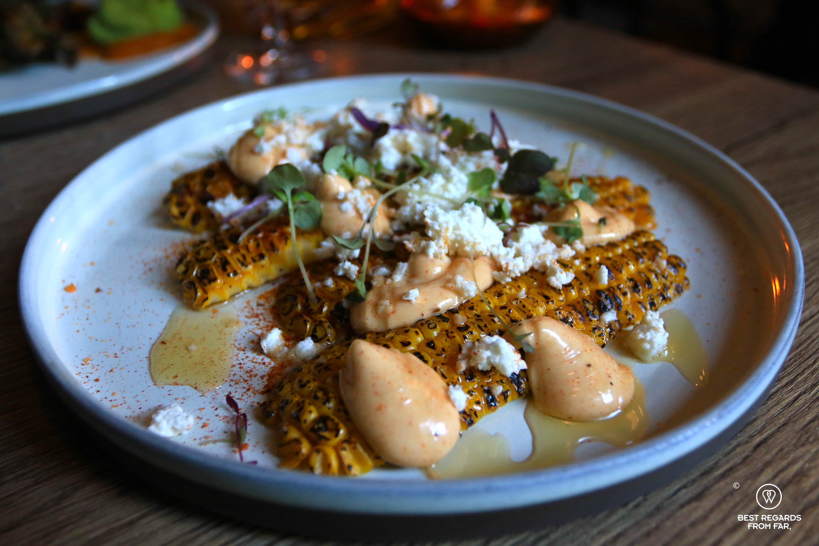 Guajillo dusted corn with honey and cheese