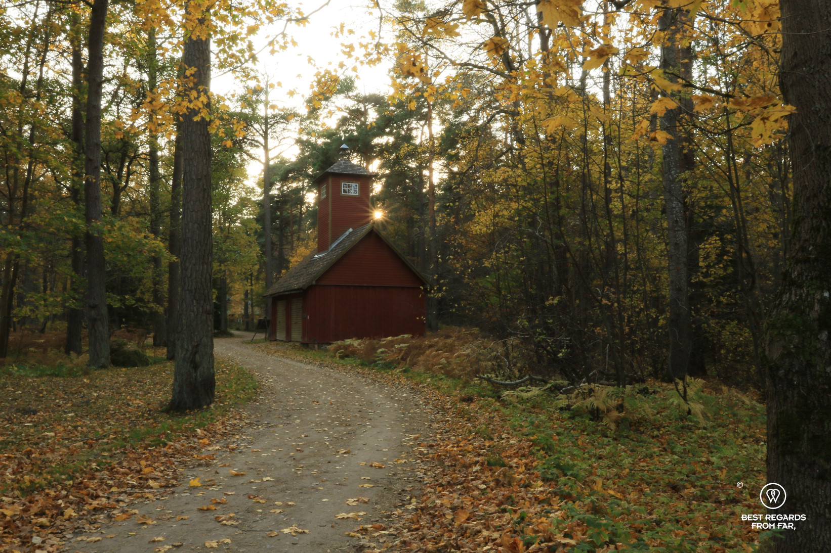 Orgmetsa Fire Station at Tallinn Open Air Museum with fall colors