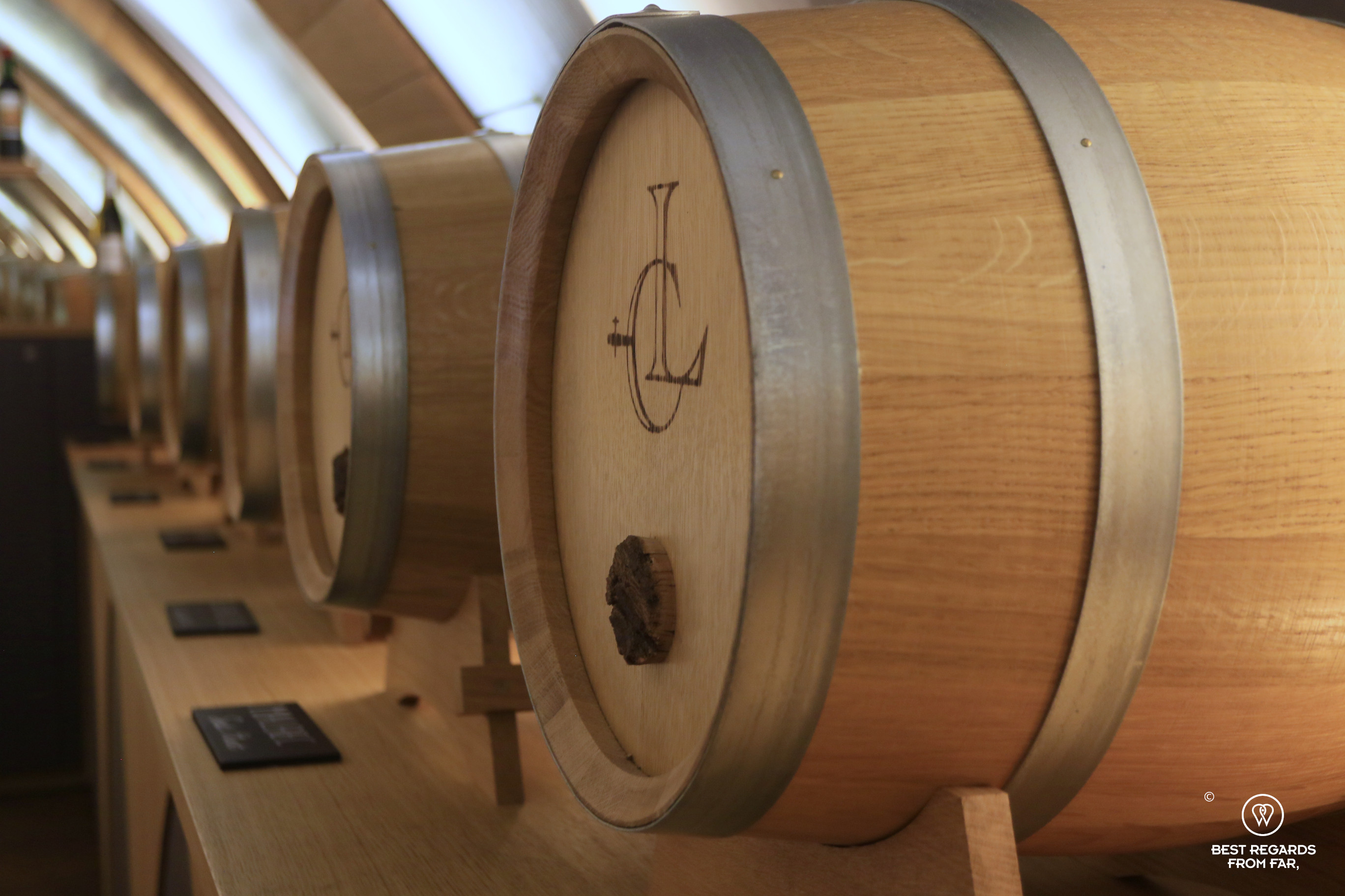 Wine barrels at Les Caves du Louvre