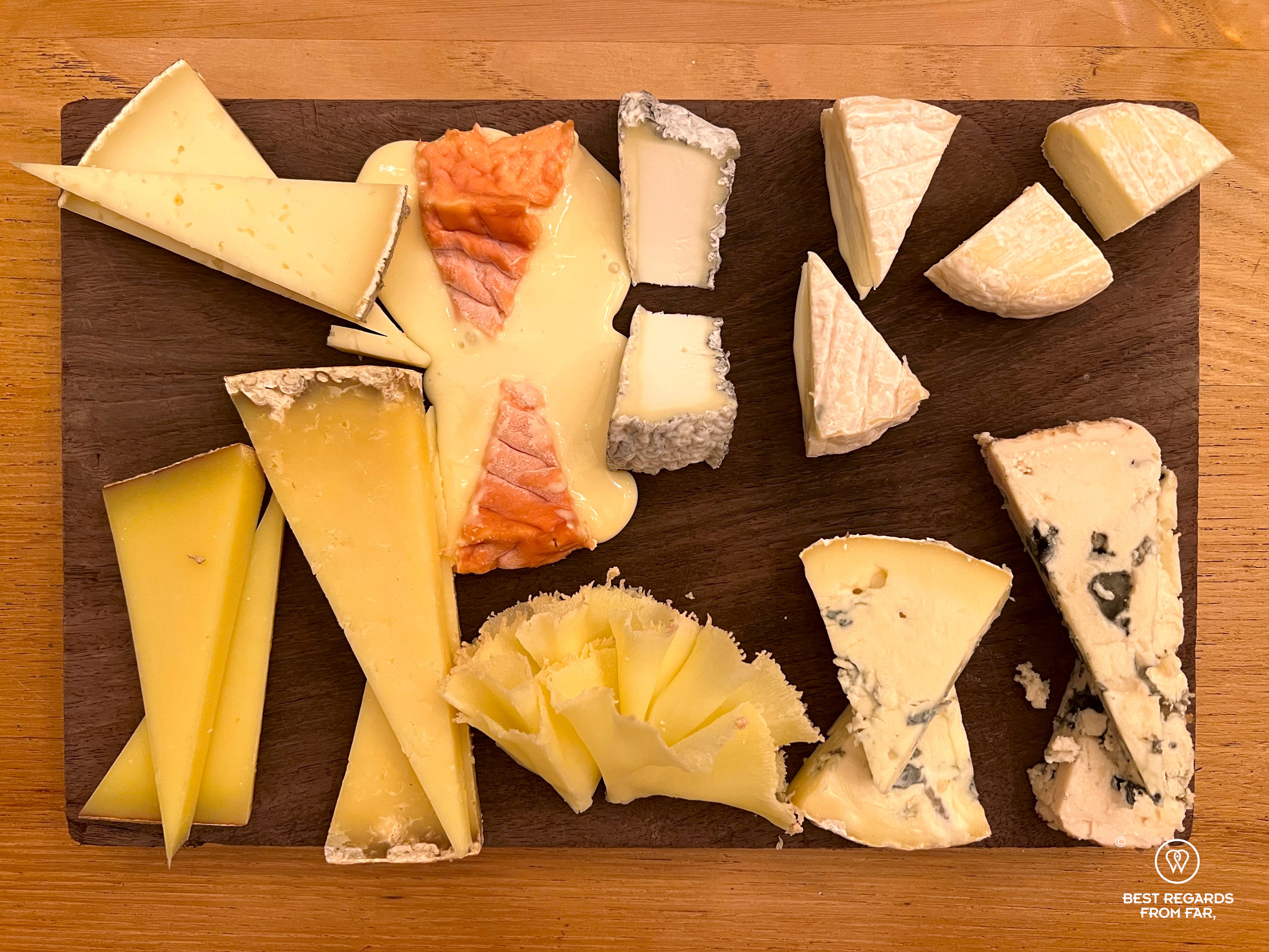 Cheese tray for the wine pairing workshop at Les Caves du Louvre