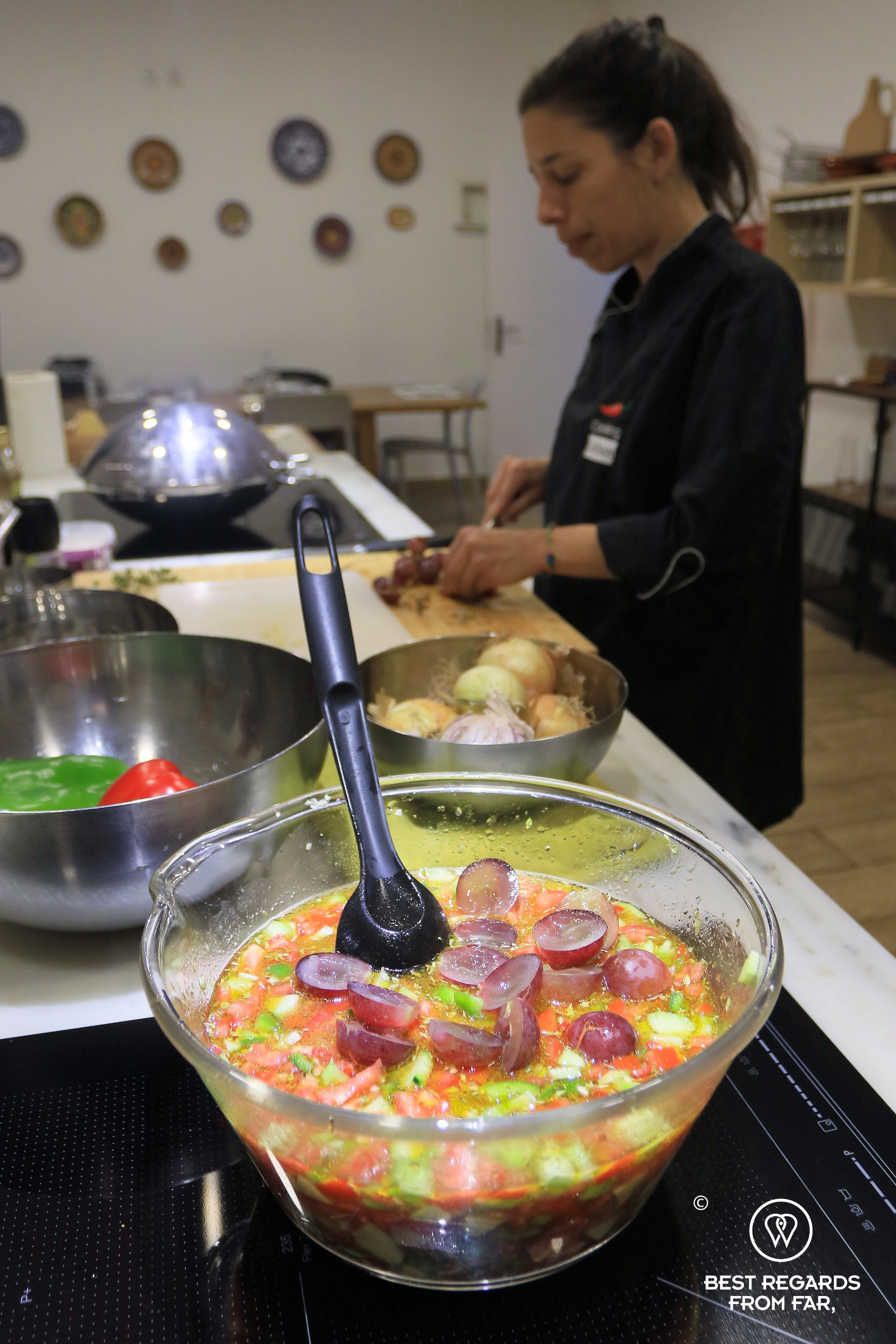Chef Sara working on a Portuguese gazpacho, Cooking Lisbon