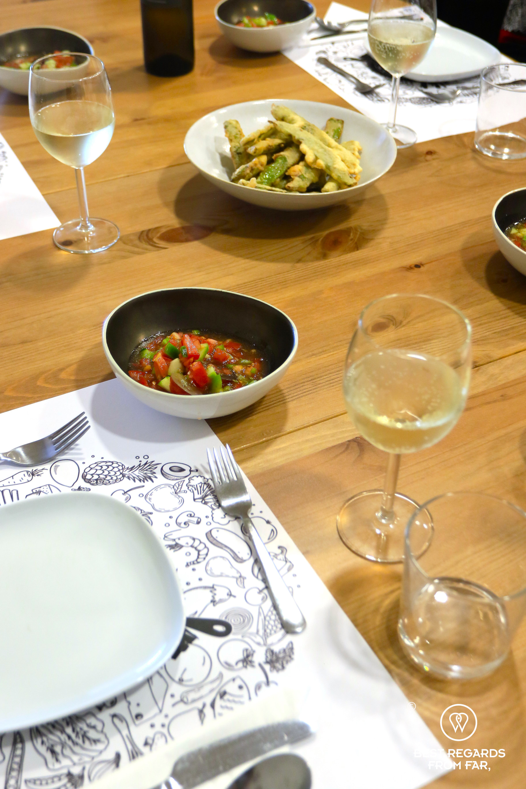 About to enjoy the prepared meal, Cooking Lisbon!