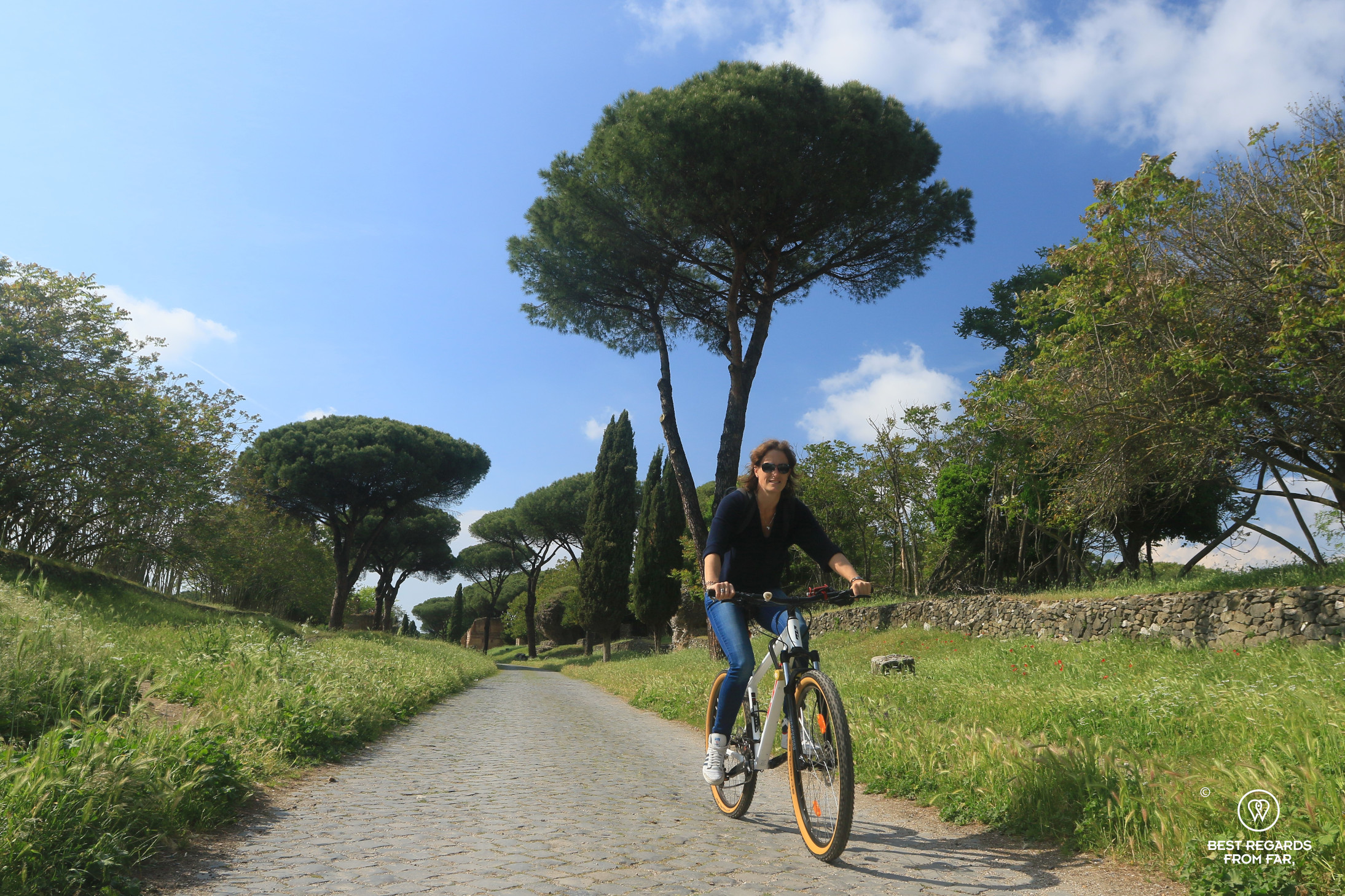 Photographer Marcella van Alphen biking the Via Appia, Rome
