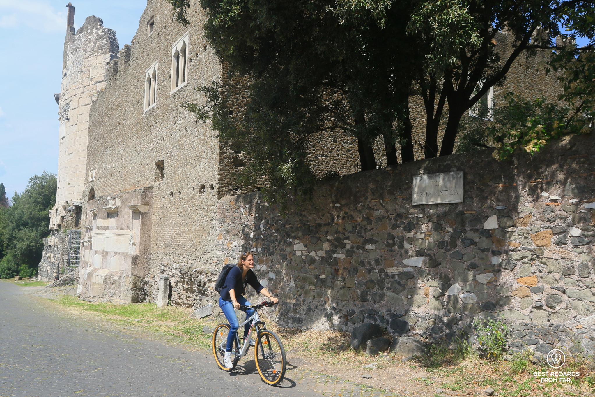 Photographer Marcella van Alphen biking the Via Appia, Rome