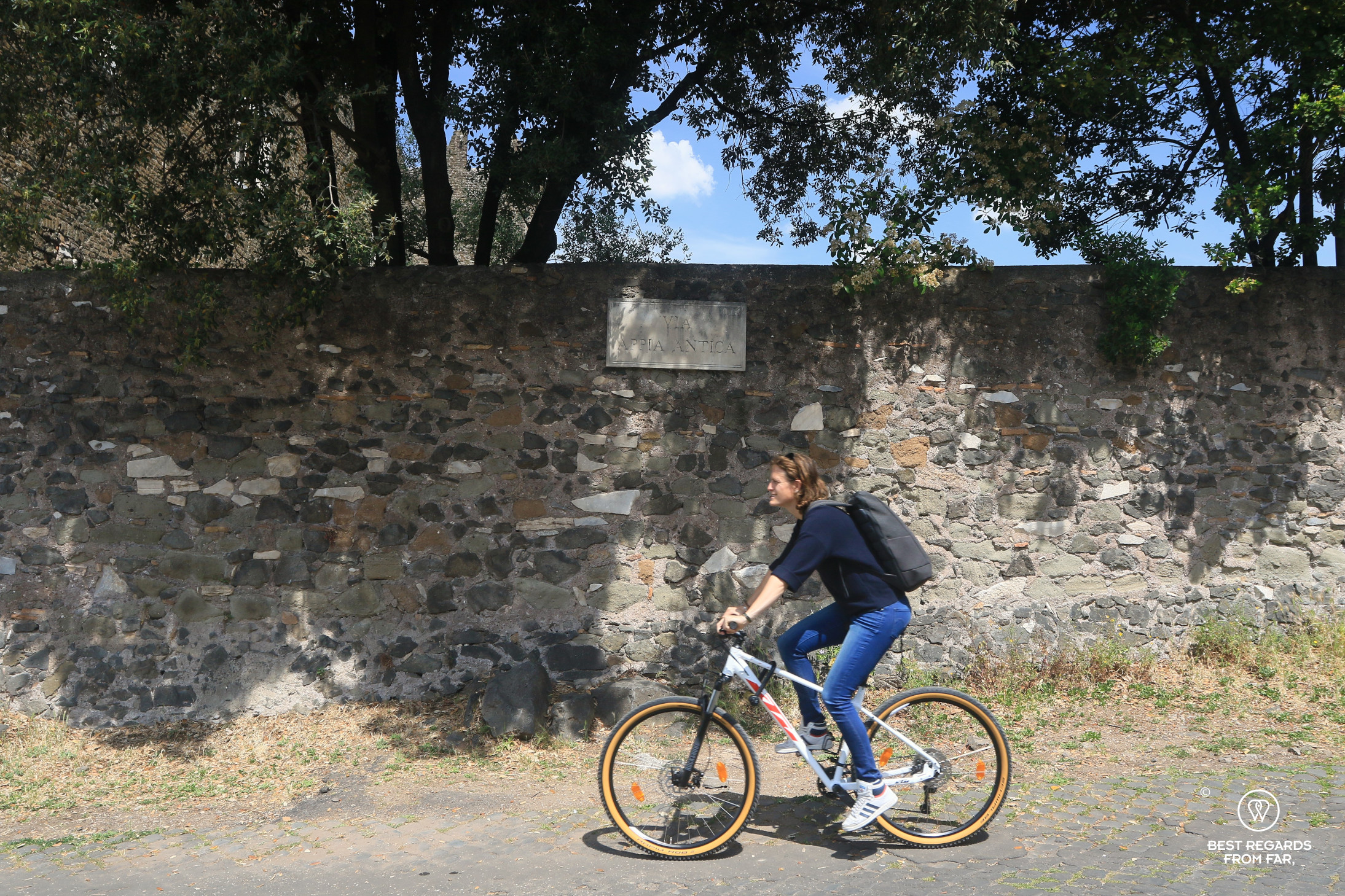 Photographer Marcella van Alphen biking the Via Appia, Rome