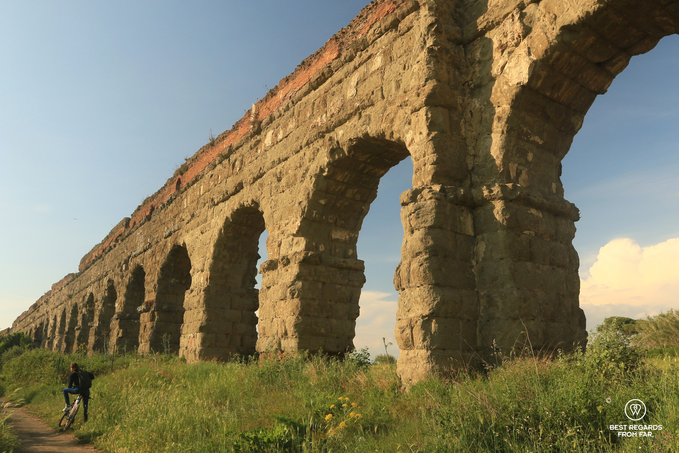 Biking by the UNESCO World Heritage aqueduct Claudio, Rome