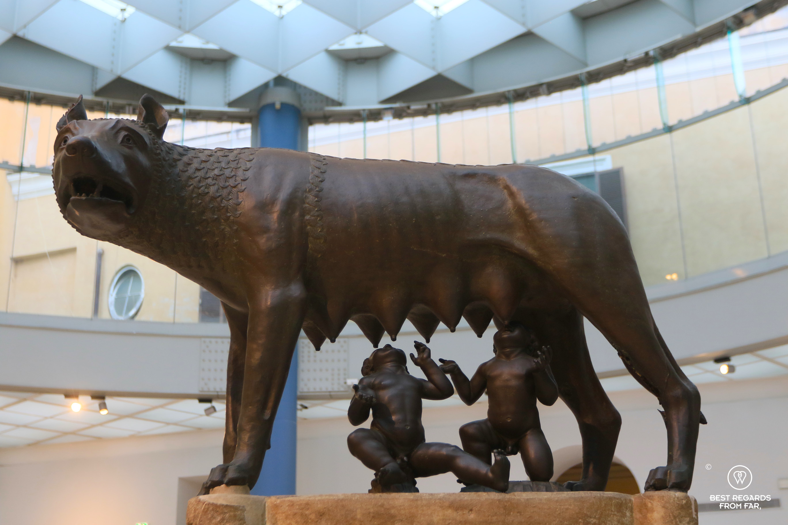 Bronze statue of Romulus and Remus with wolf