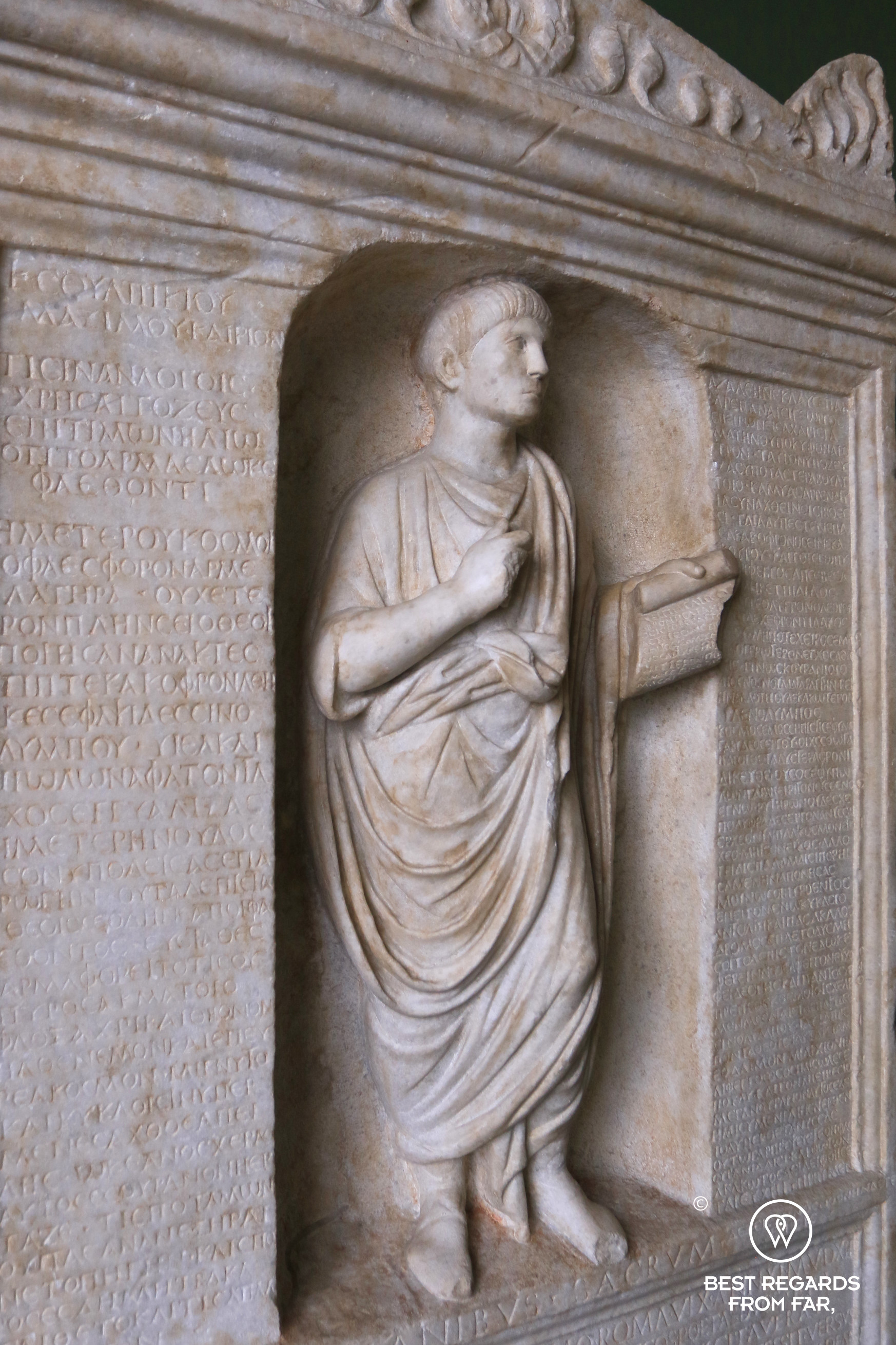 Marble tomb of young poet, Museum of Montemartini, Rome, Italy