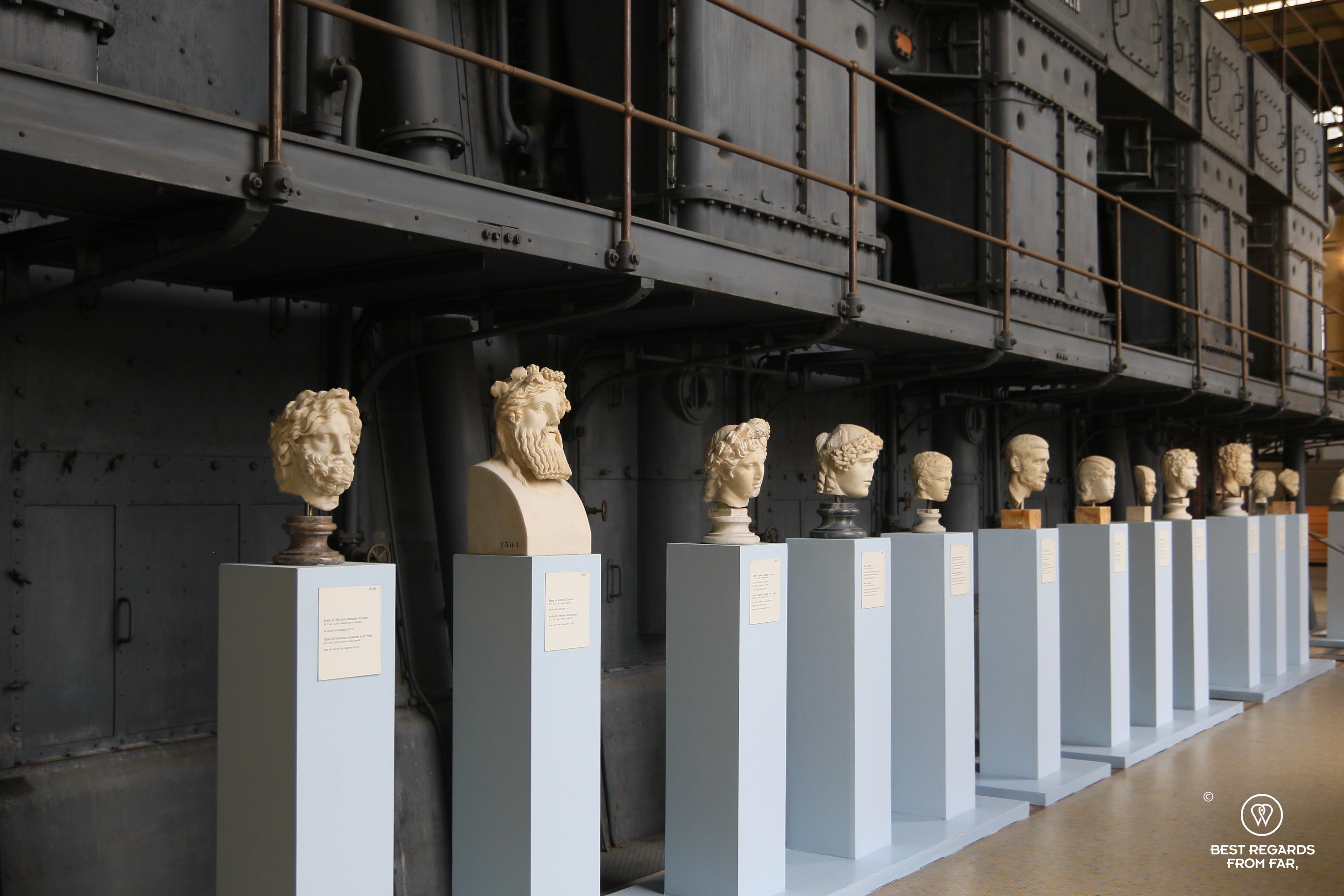 Row of statues in old power plant Rome