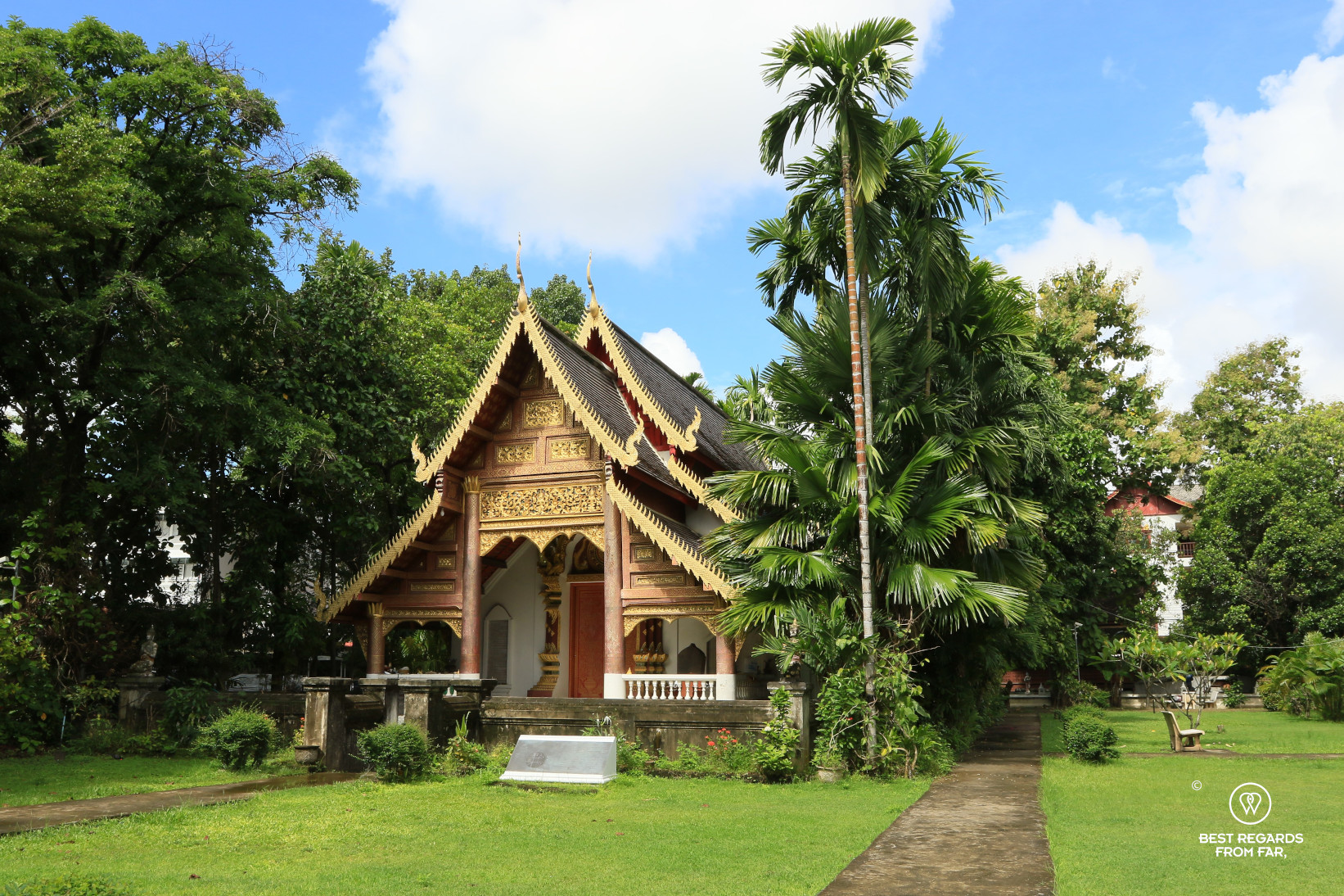 Thai temple surrounded by palm trees, Chiang Mai, Thailand