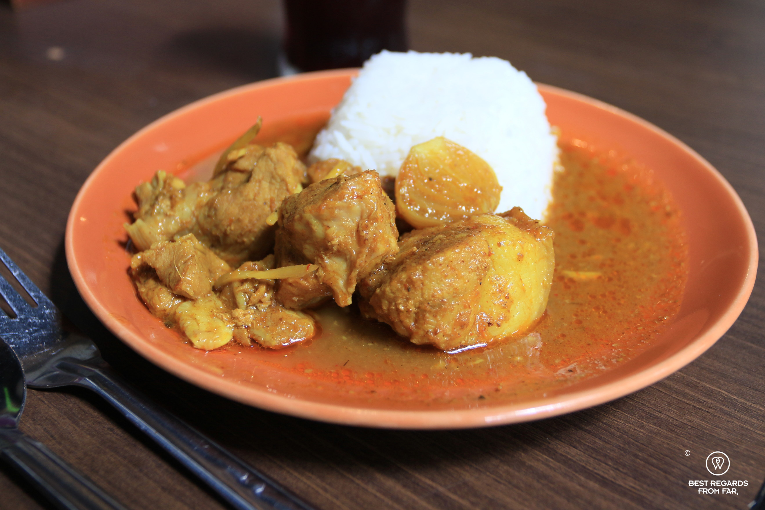 Plate with rice and Northern Thai pork curry, Thailand