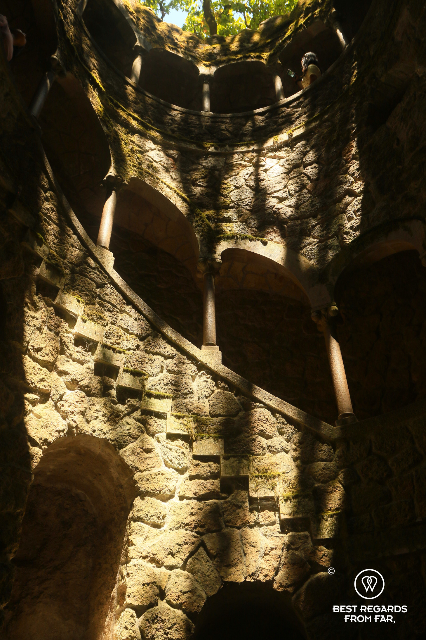 Inside the spiral staircase of the well of initiation at Sintra