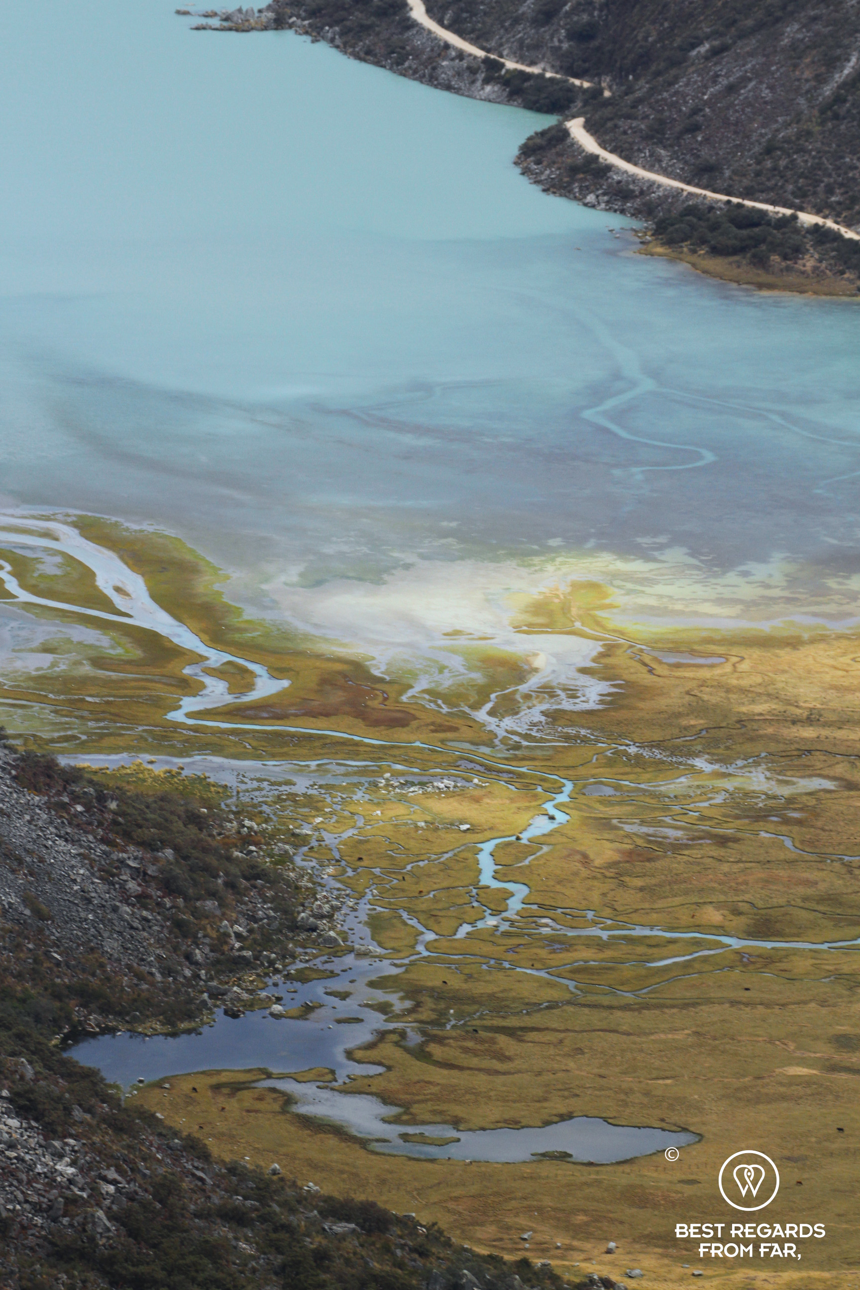 Orkon Cocha turquoise lake, Cordillera Blanca, Peru