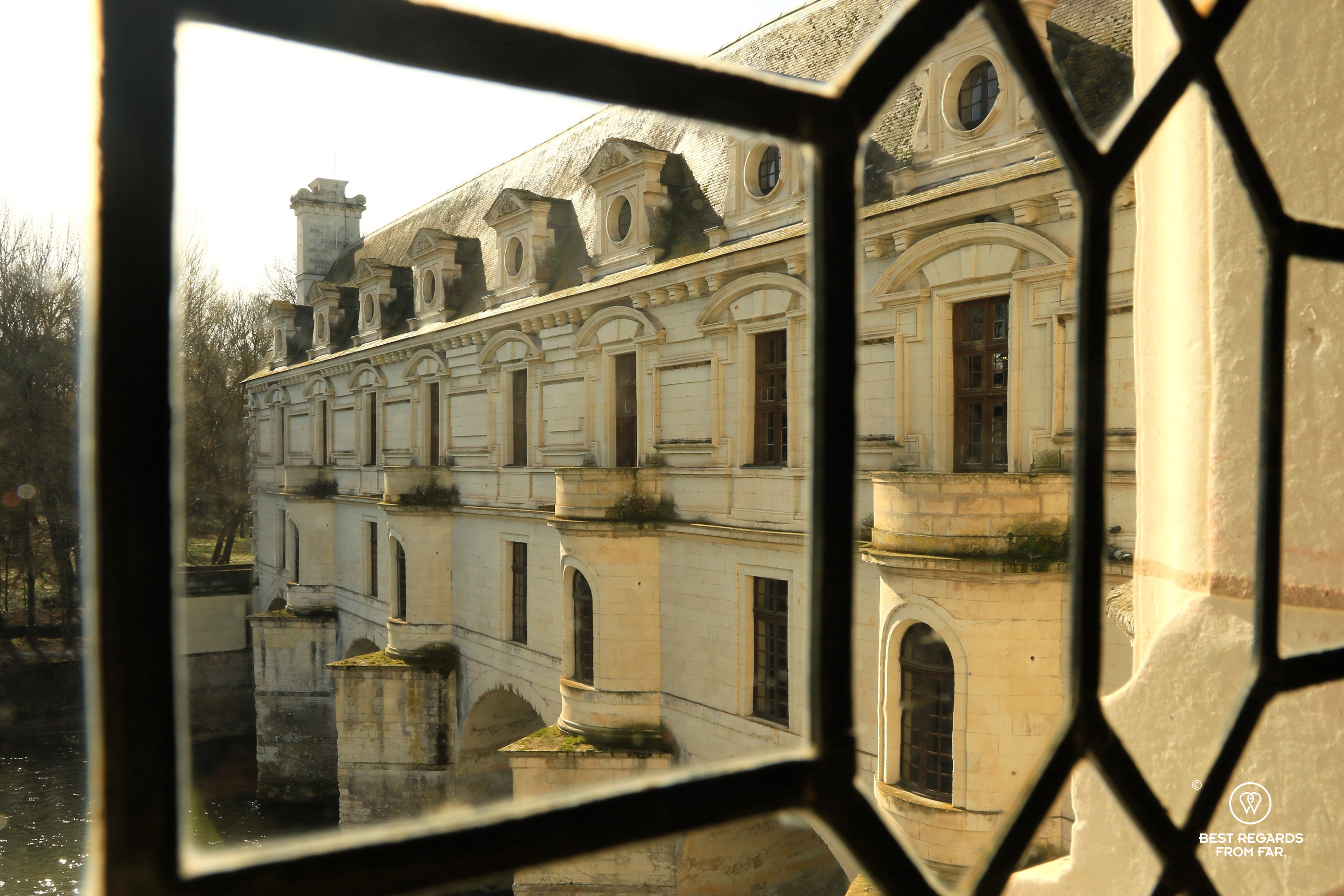 View on the gallery on the Cher River, Chenonceau, Loire Valley Castles