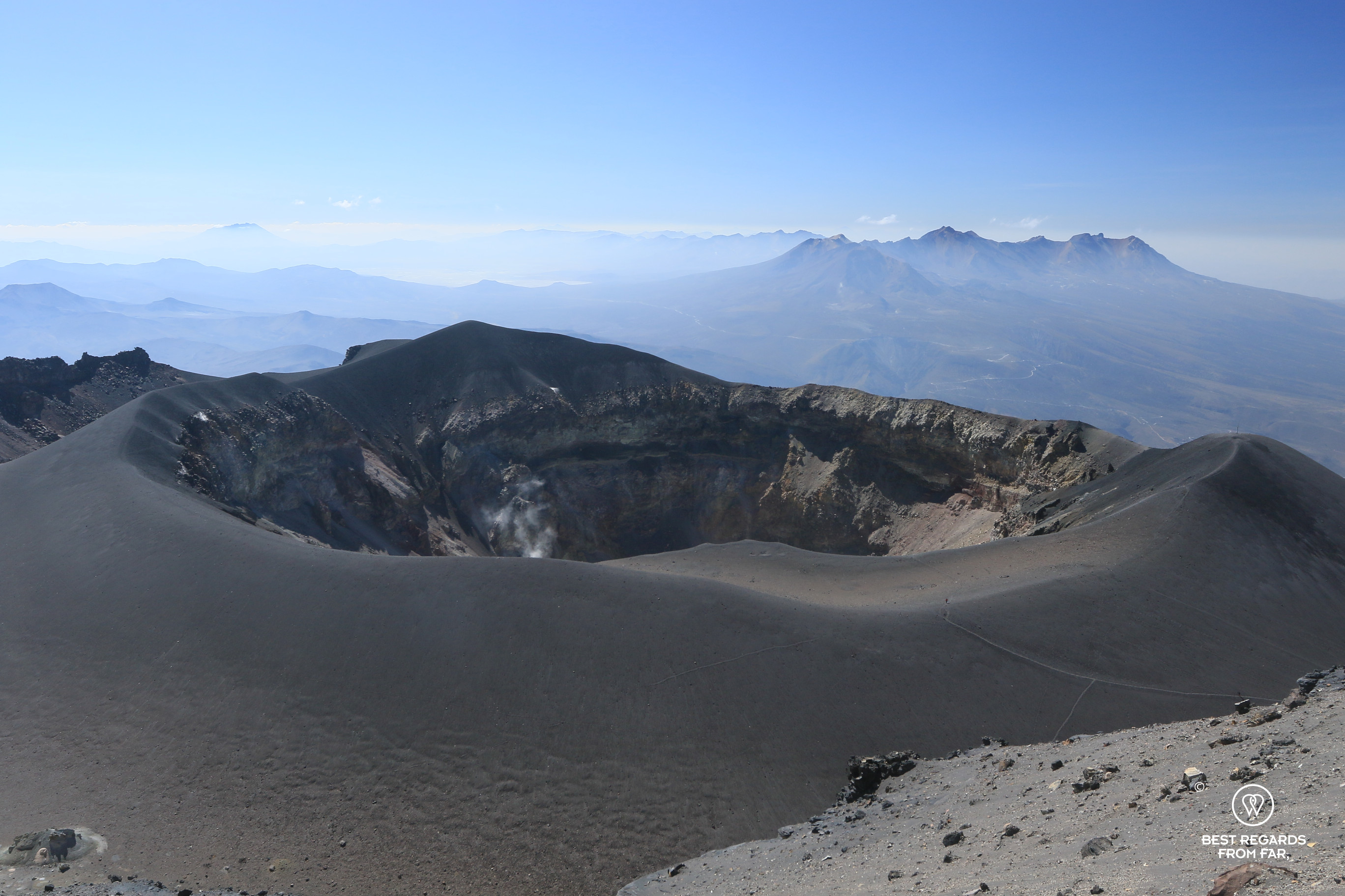 The crater of the Misti Volcano seen from its summit