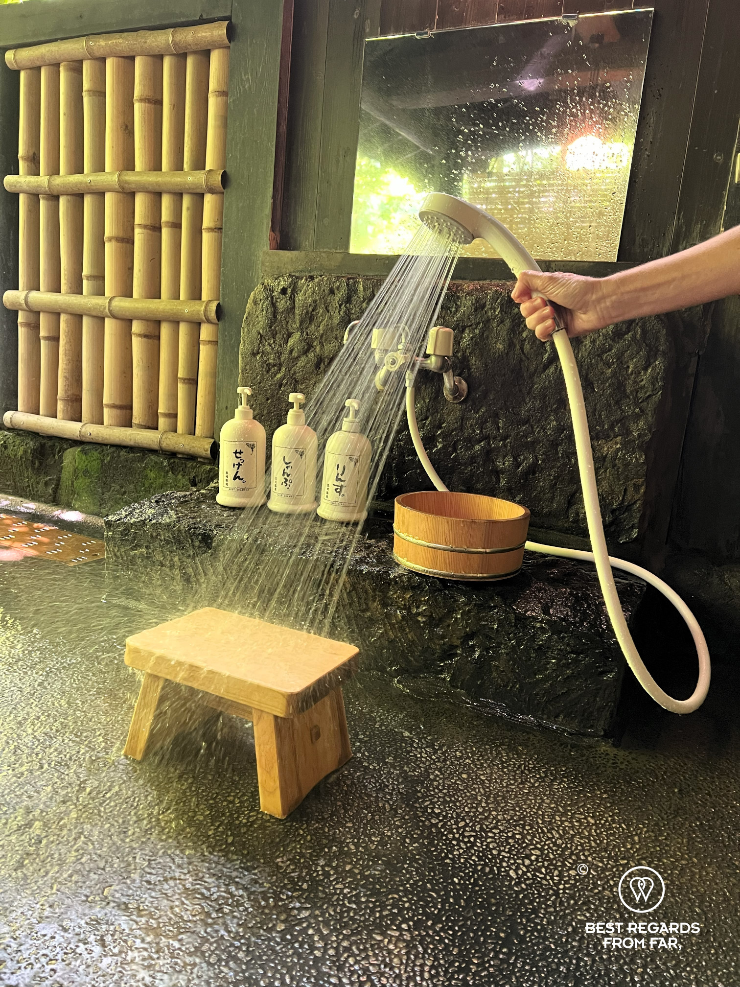 Japanese shower in an onsen