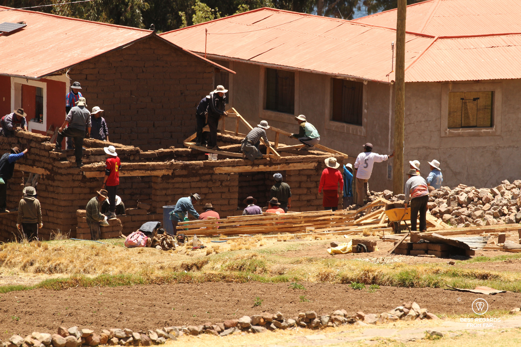 Building a house on Amantani Island, Lake Titicaca