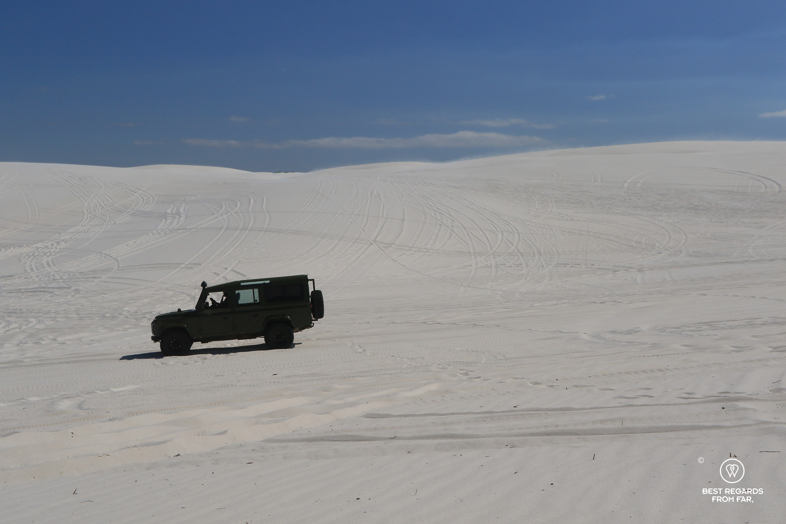 Driving the Land Rover in the Atlantis Dunes, South Africa