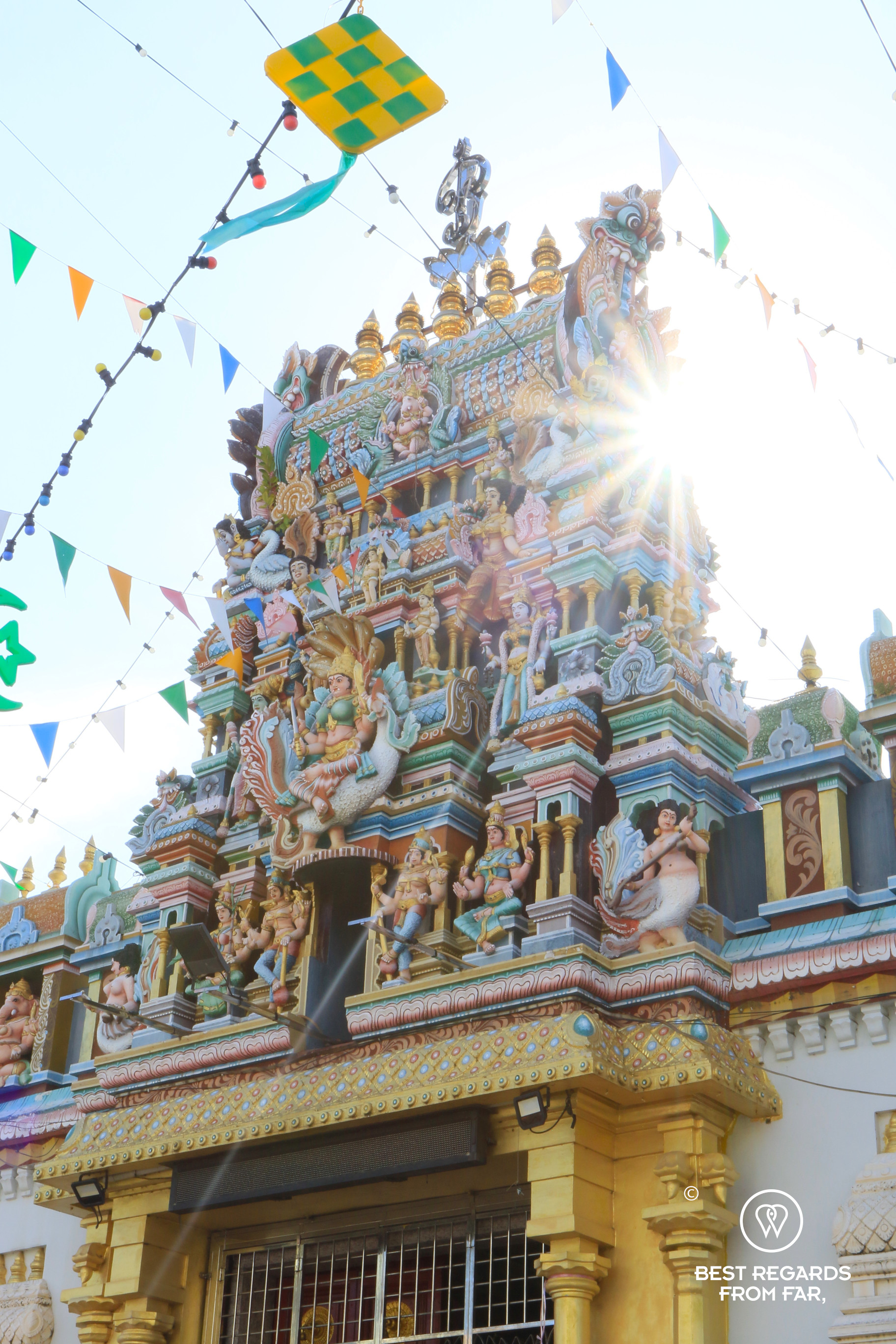 Hindu Temple richly decorated façade in George Town in Penang.