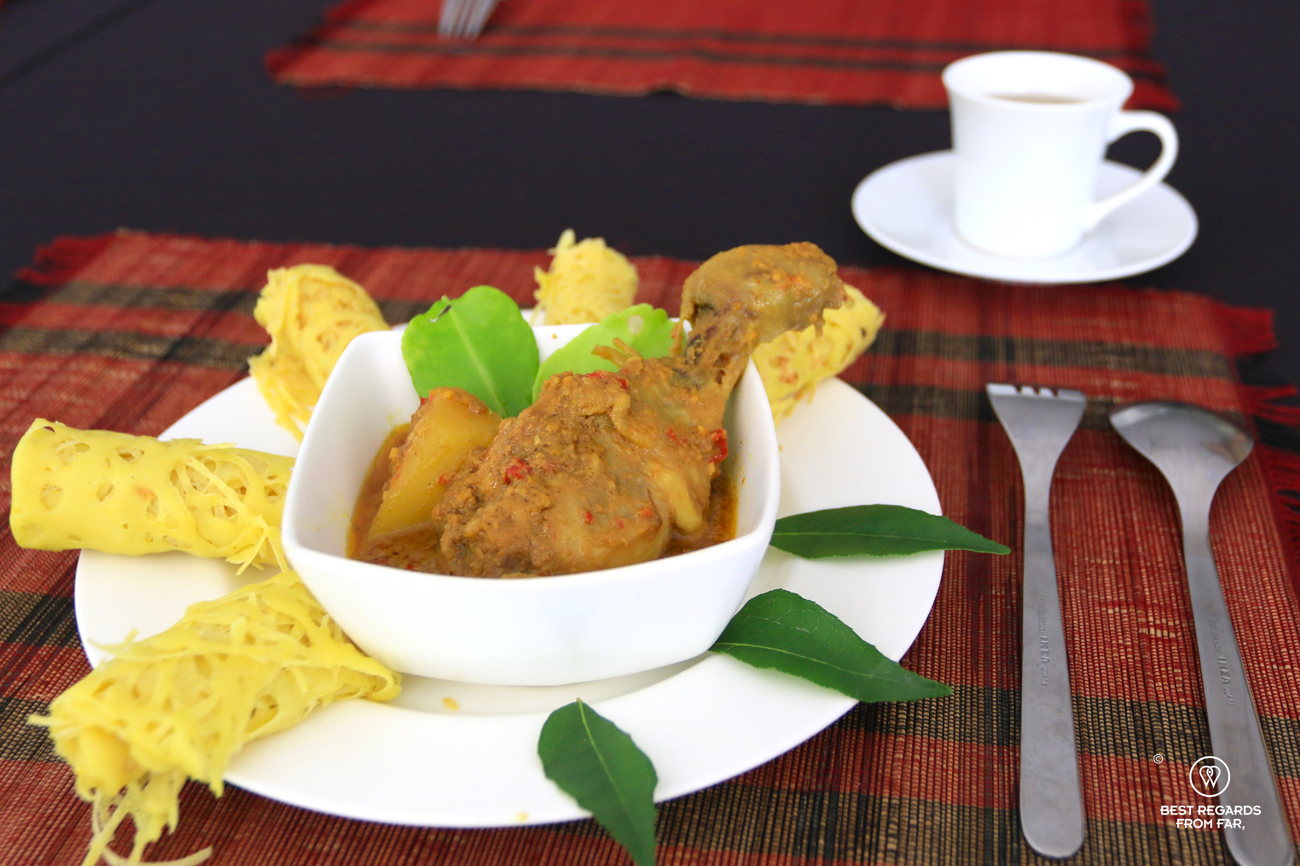 Rolled Malay pancakes called Jala with a kapitan chicken curry.