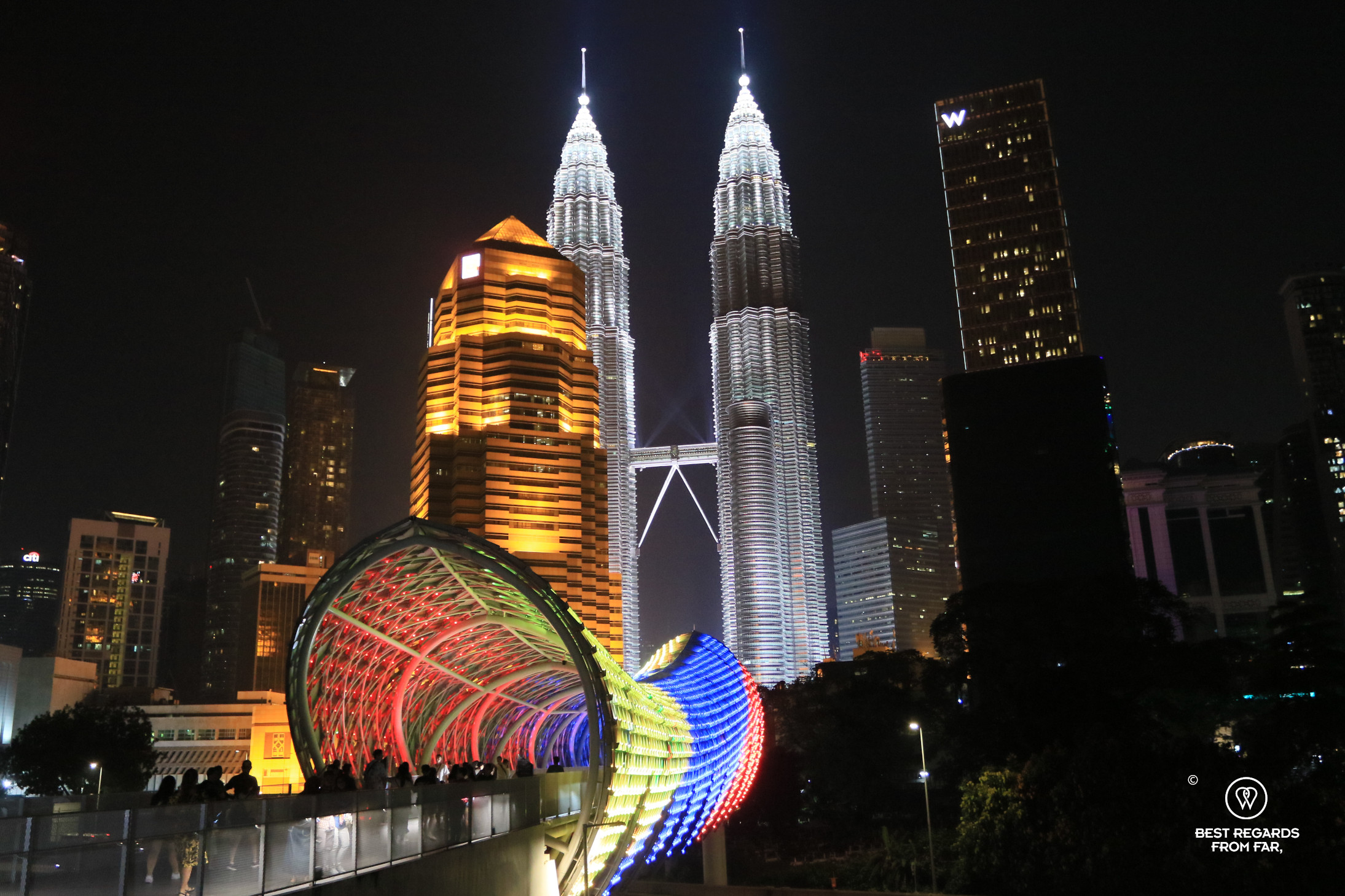 Saloma Link bridge and Petronas Towers, Kuala Lumpur by night